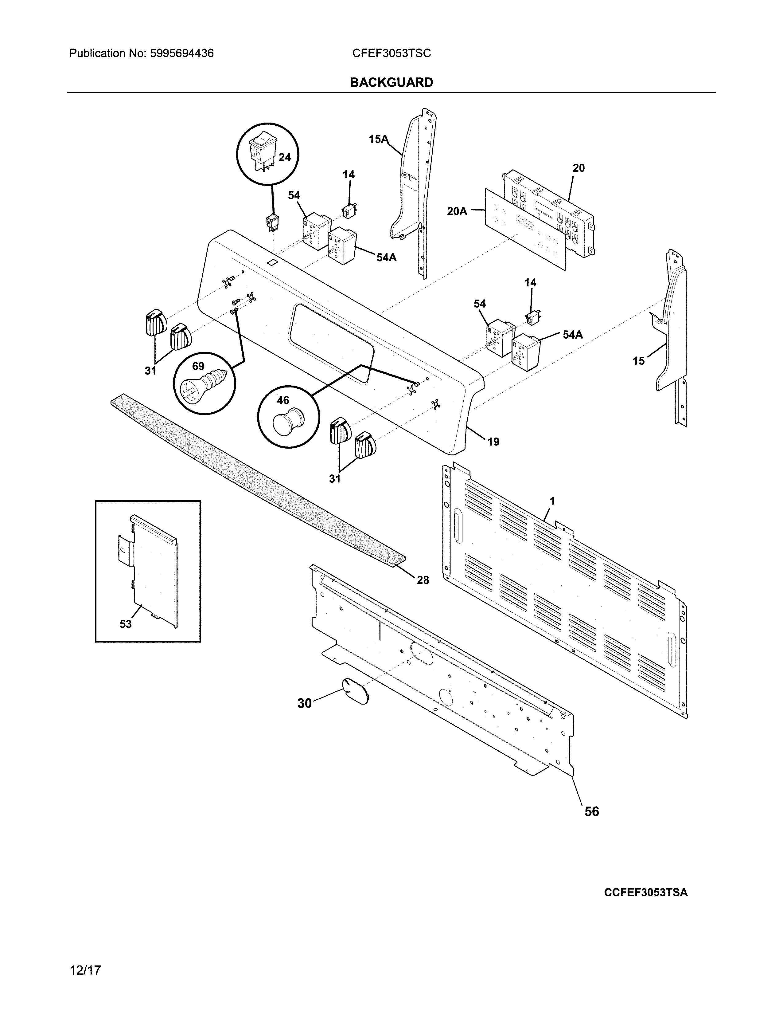 Frigidaire CFEF3053TSC backguard diagram