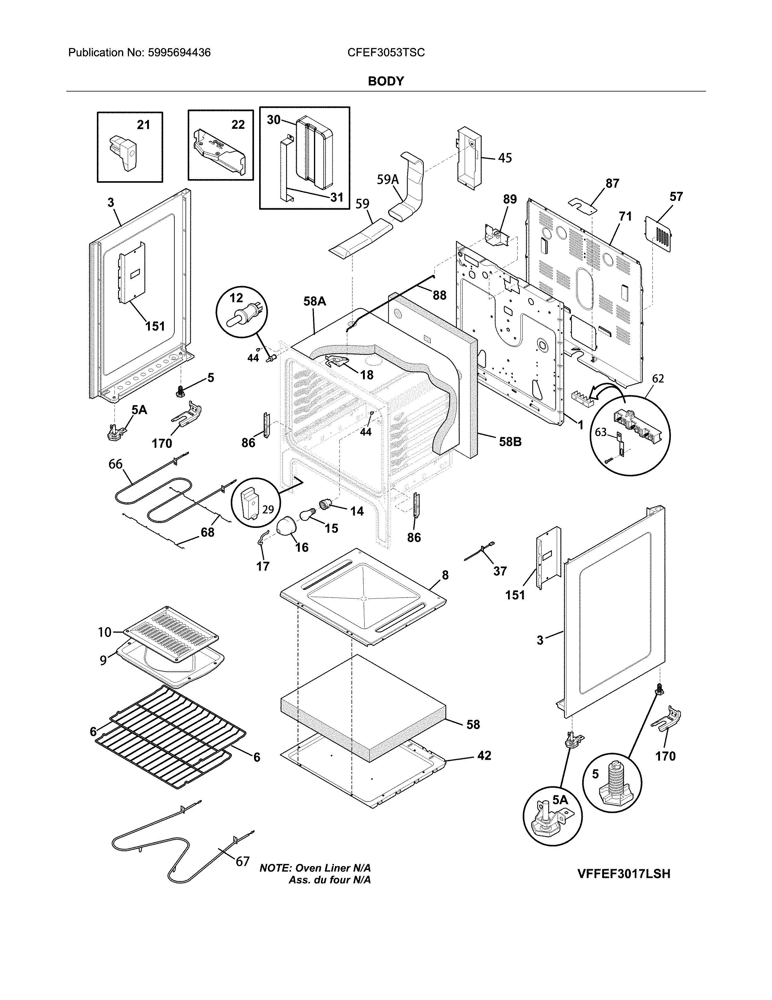 Frigidaire CFEF3053TSC body diagram