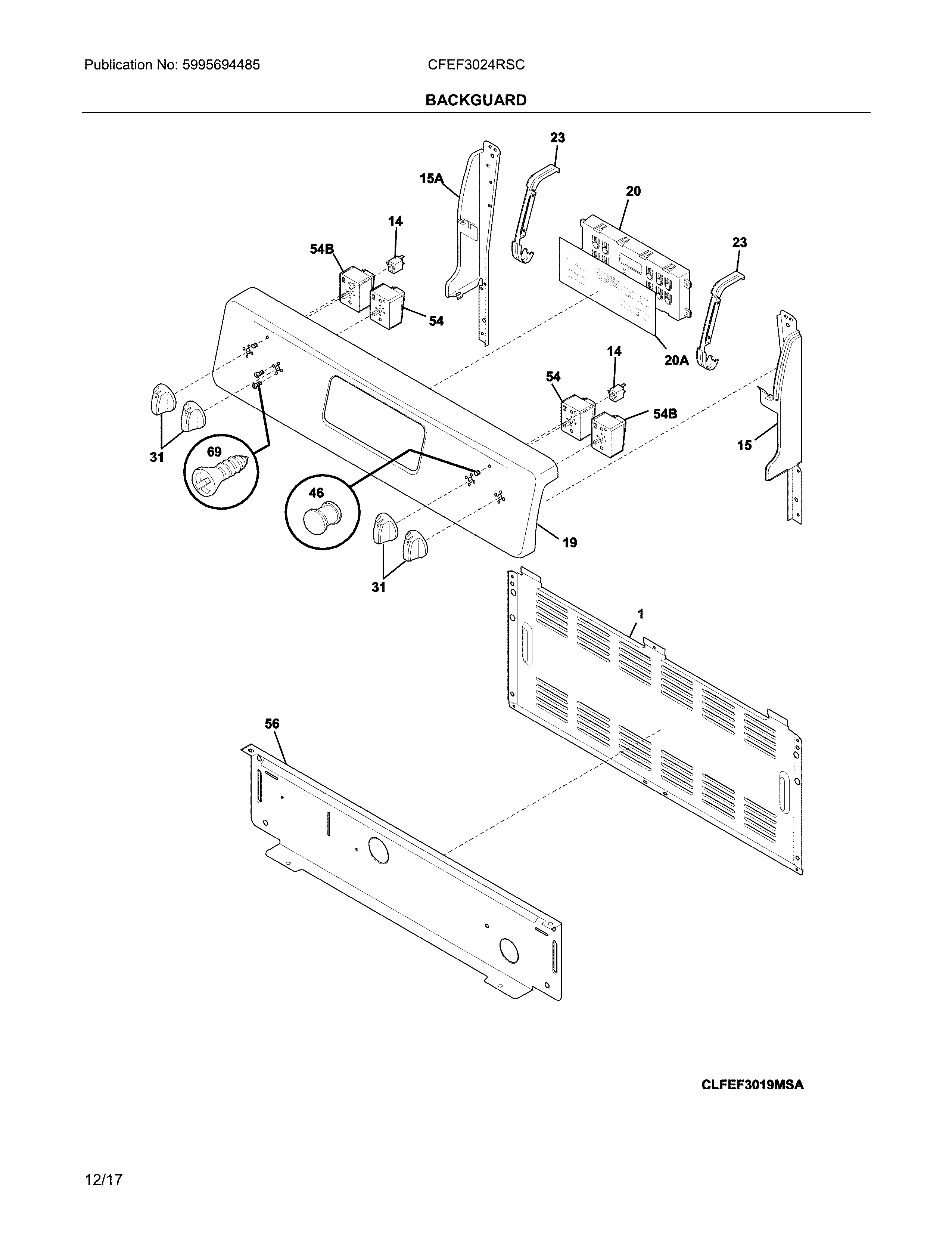 Frigidaire CFEF3024RSC backguard diagram