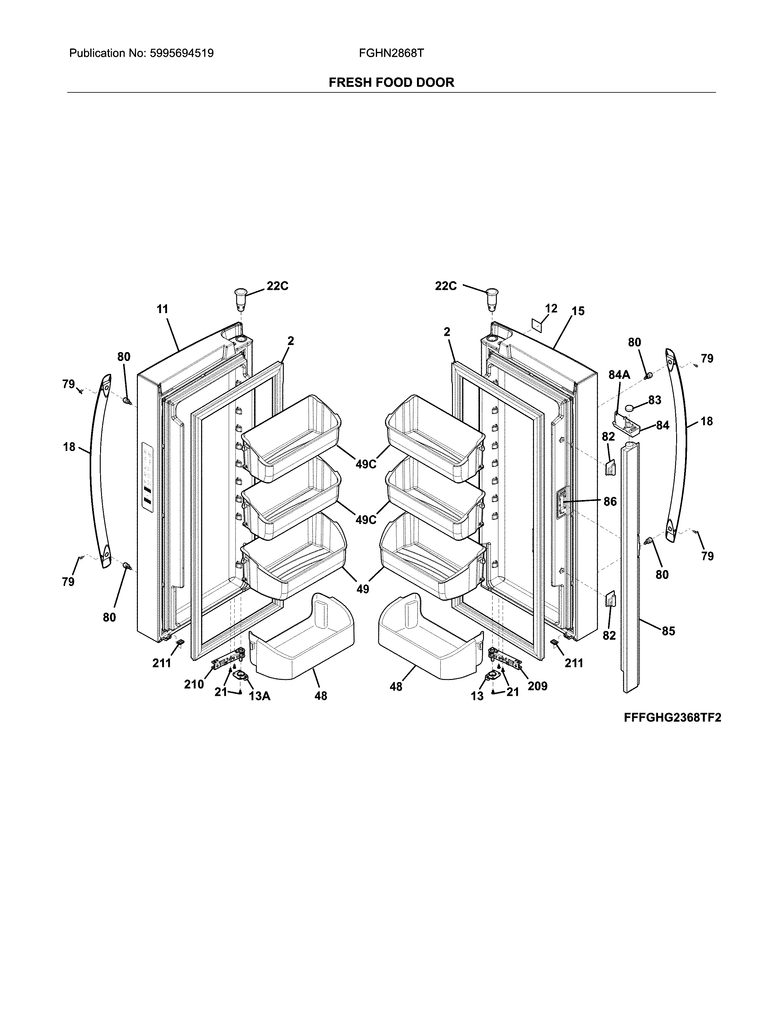 Frigidaire FGHN2868TE2 fresh food door diagram