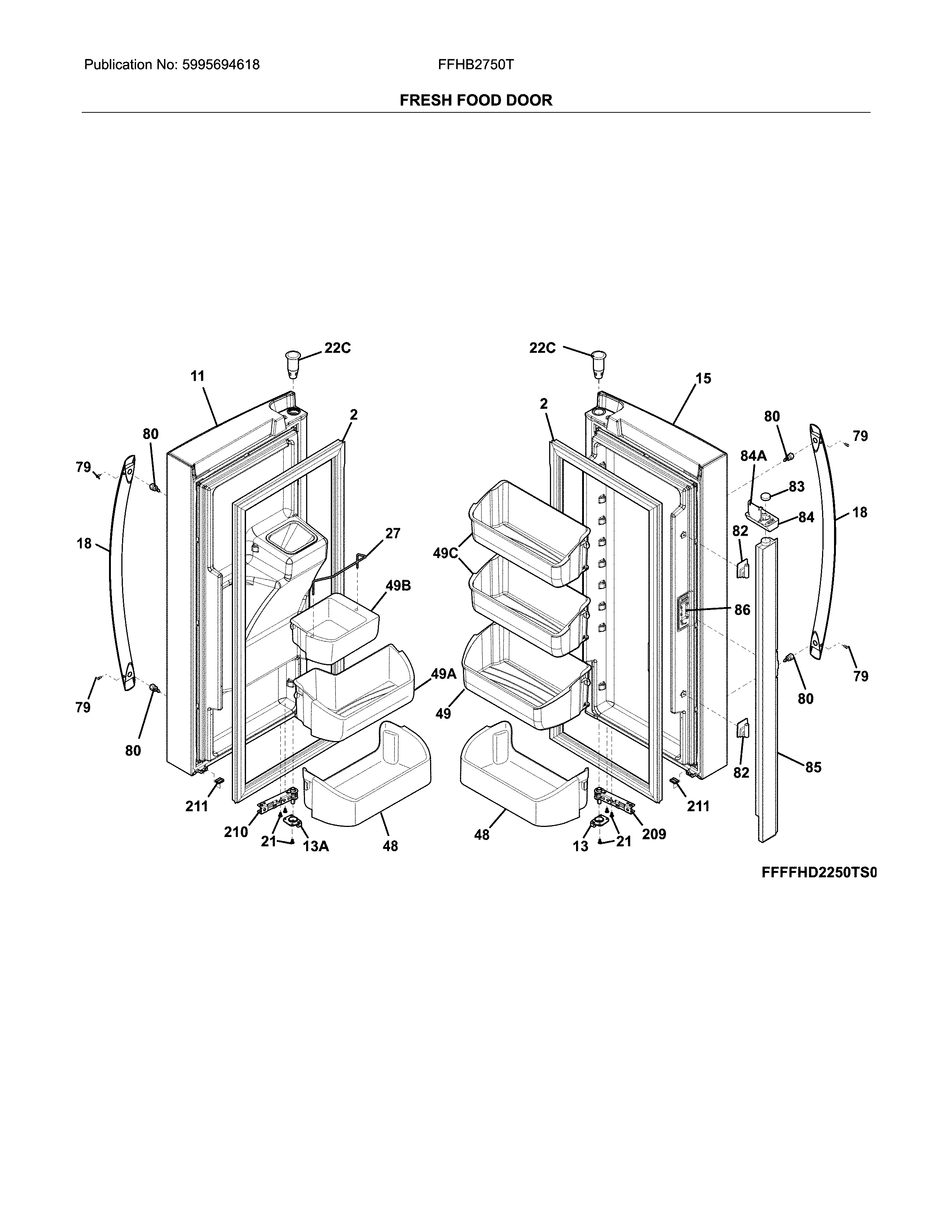 Frigidaire FFHB2750TD3 fresh food door diagram