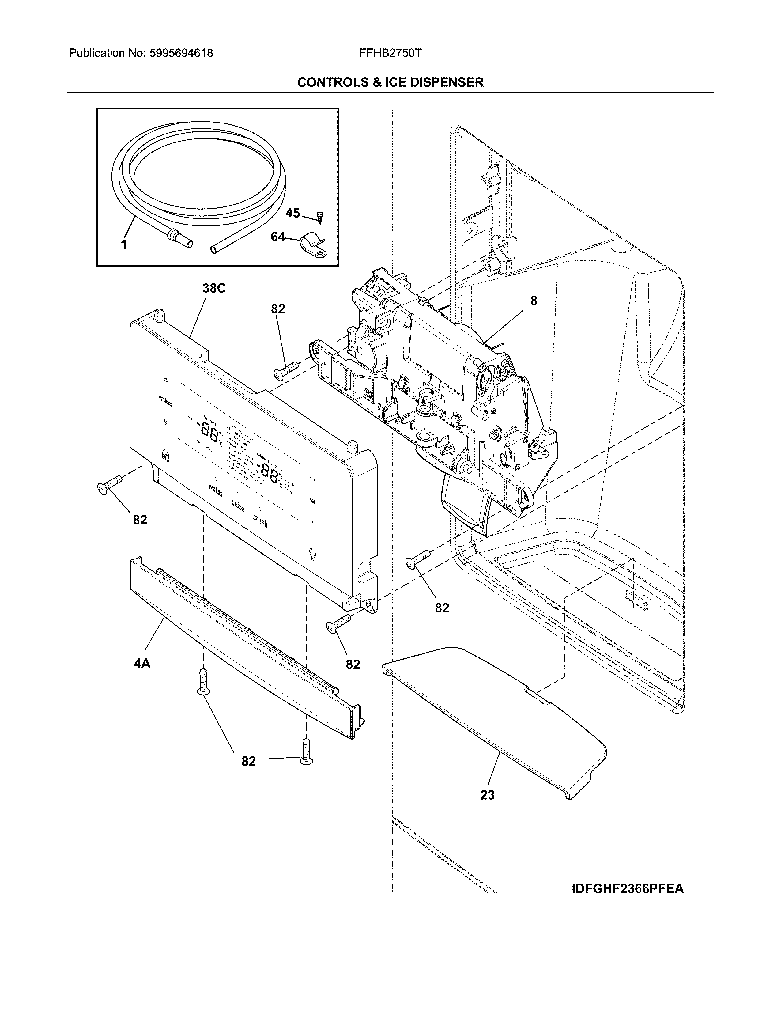 Frigidaire FFHB2750TD3 controls & ice dispenser diagram