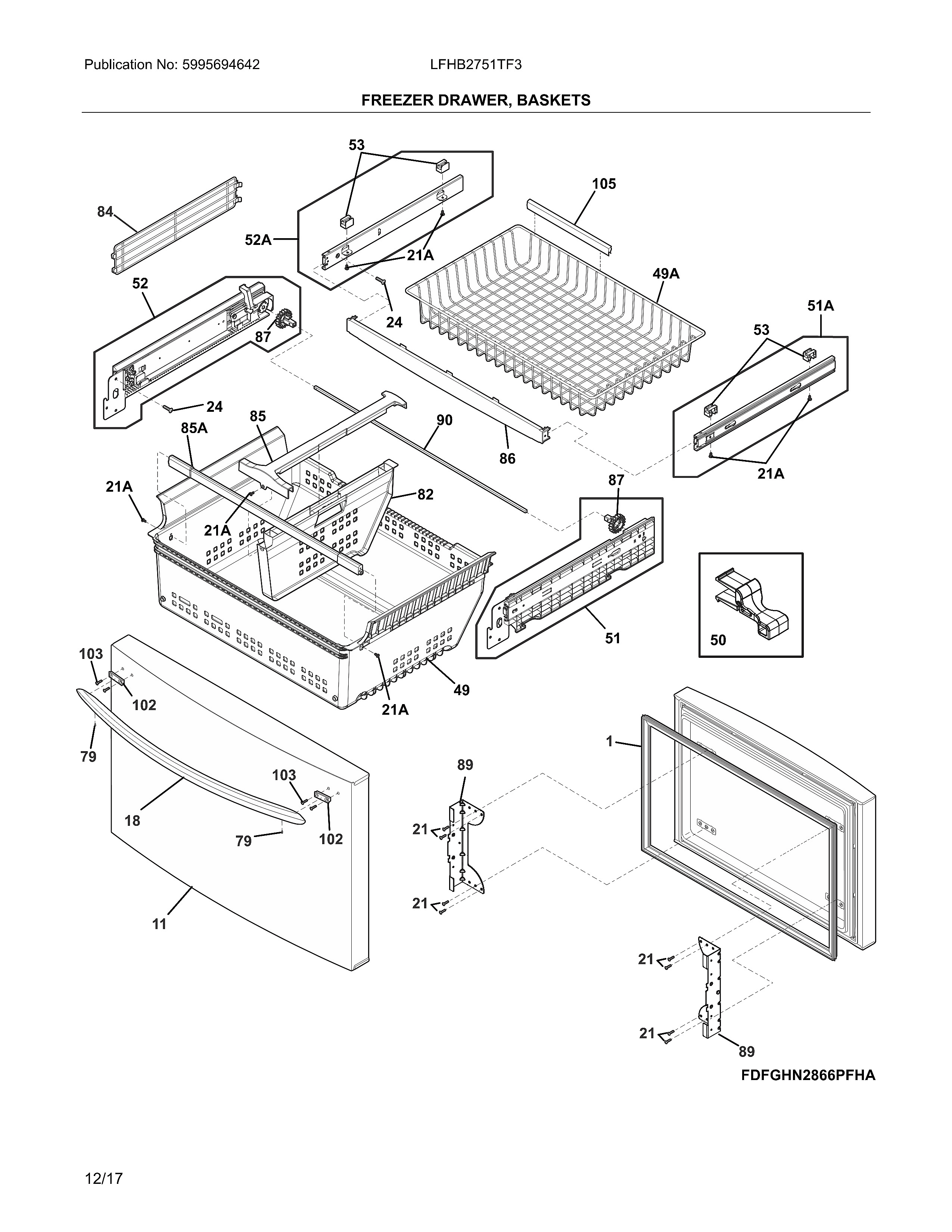 Frigidaire LFHB2751TF3 freezer drawer, baskets diagram