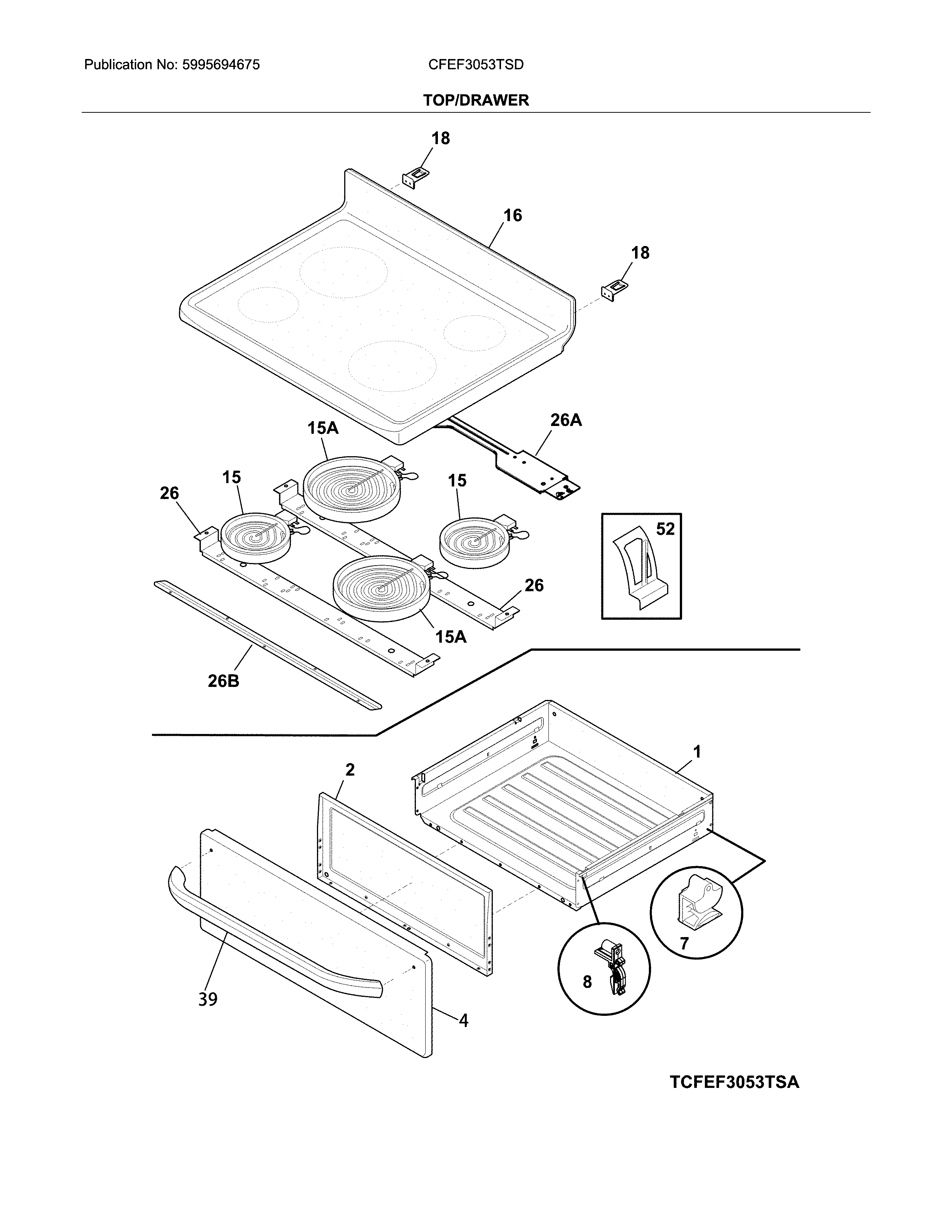 Frigidaire CFEF3053TSD top/drawer diagram