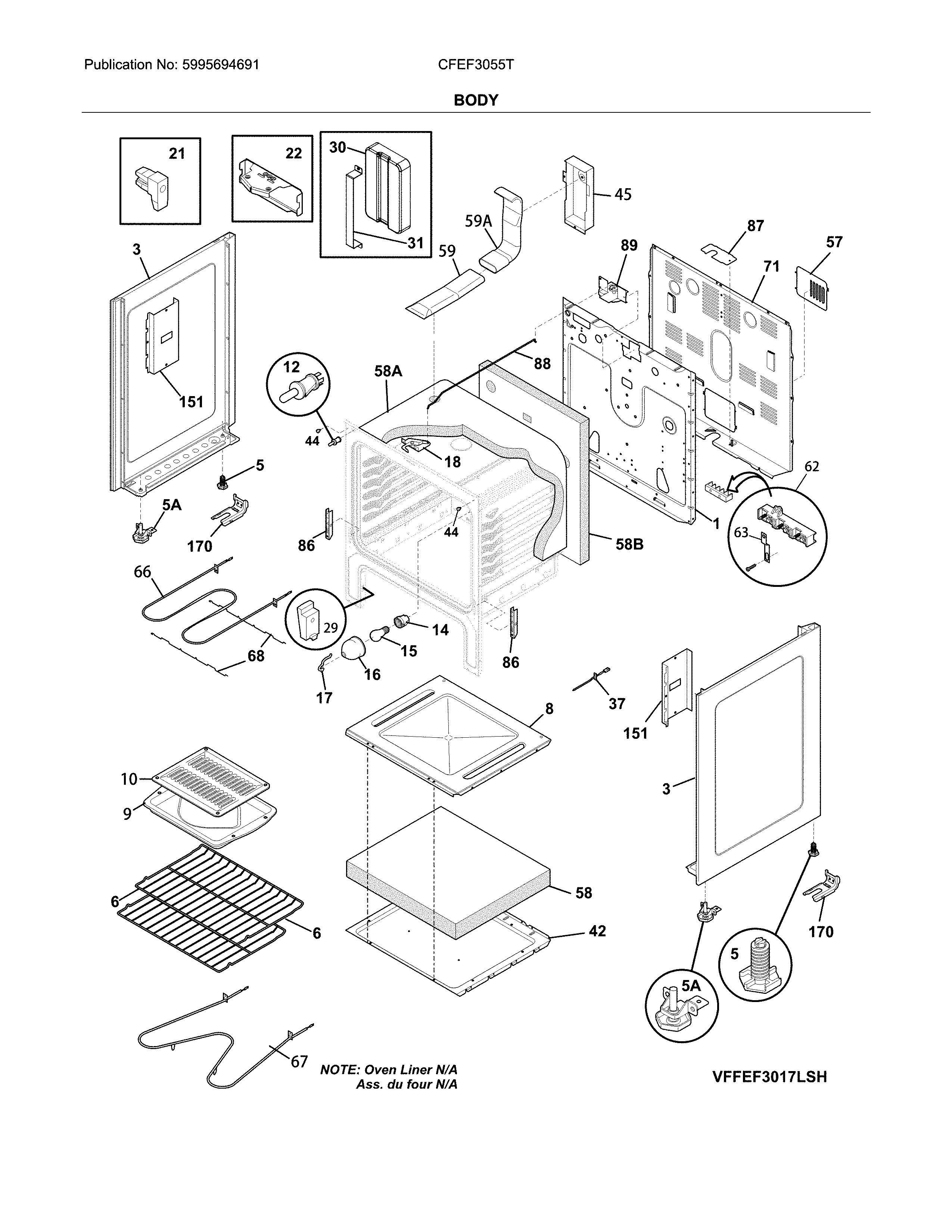 Frigidaire CFEF3055TWD body diagram