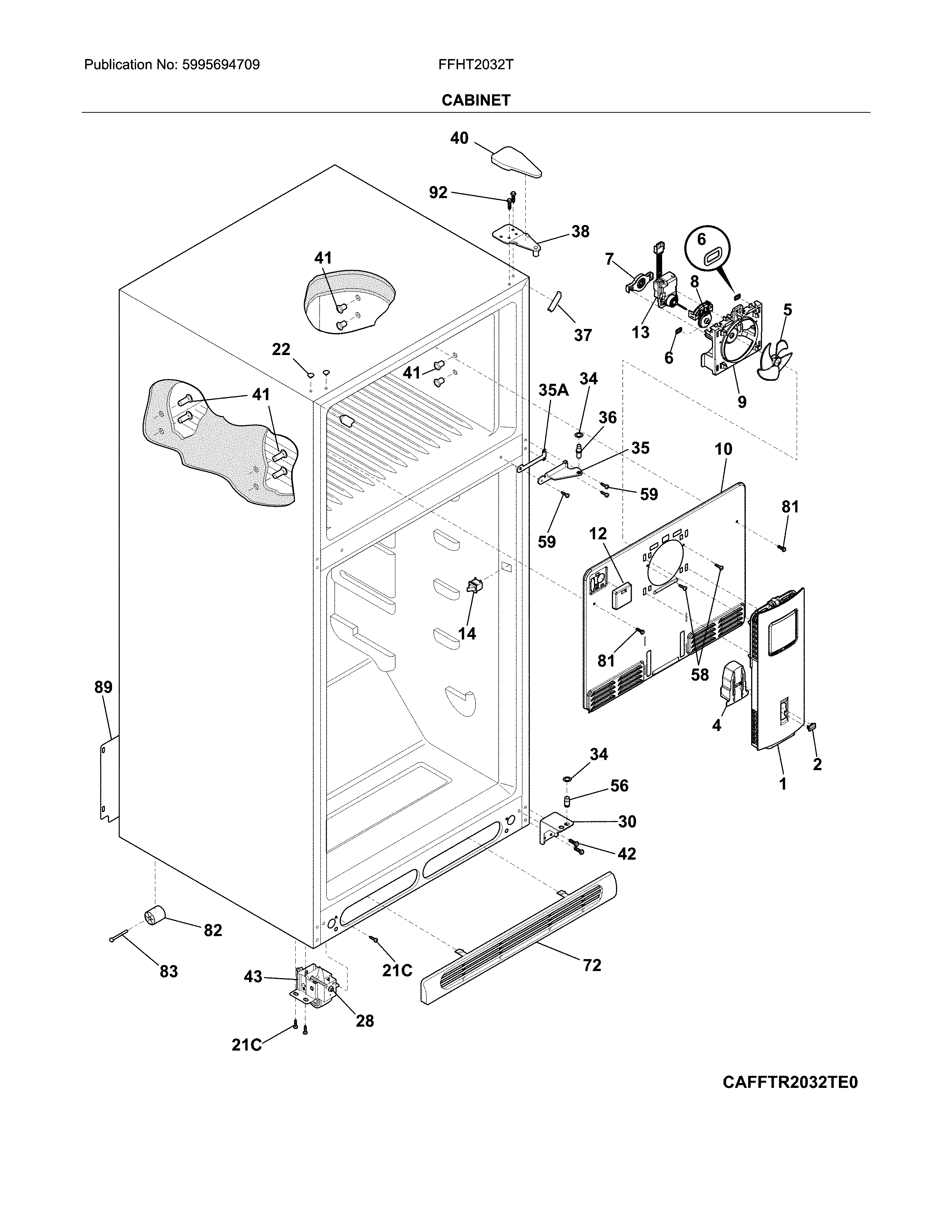 Frigidaire FFHT2032TE1 cabinet diagram