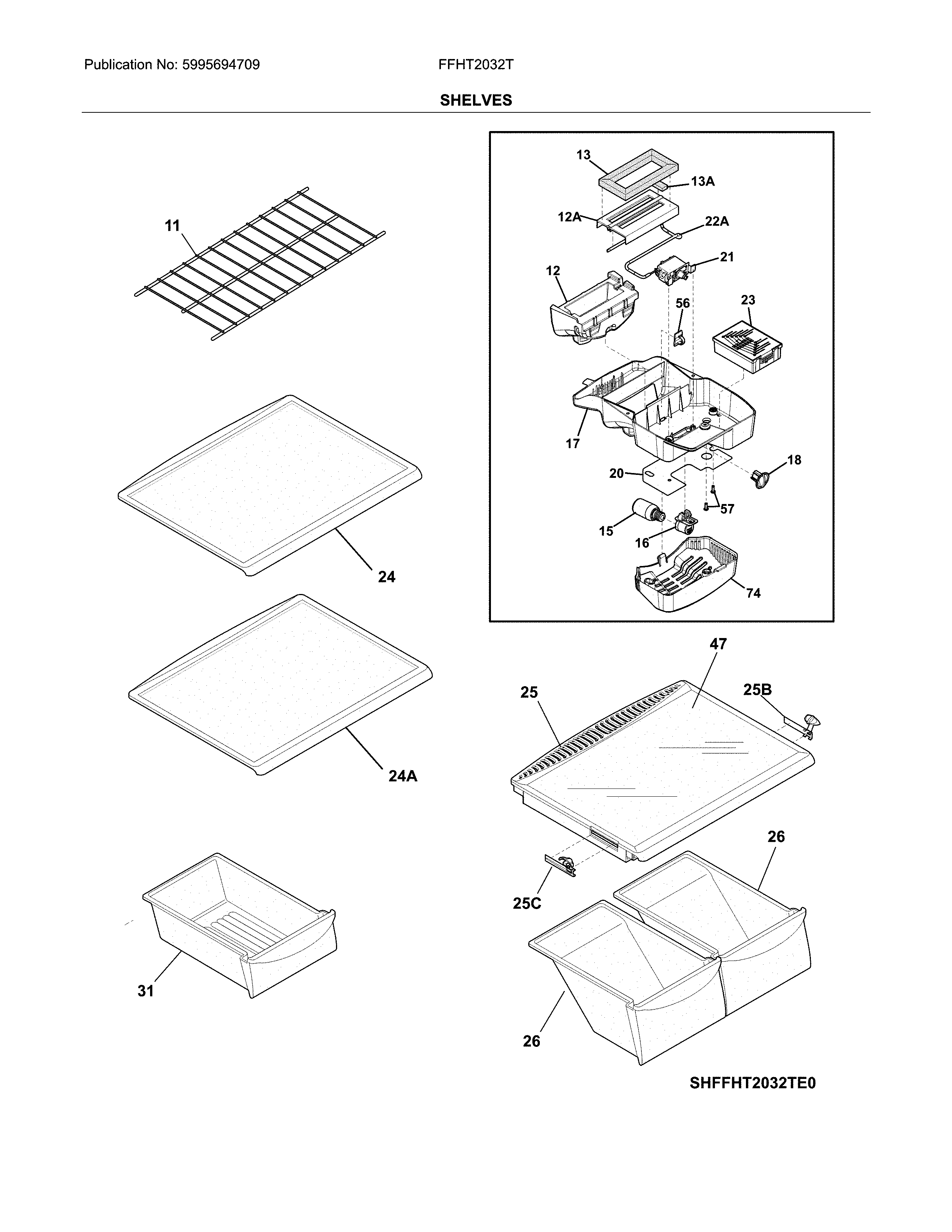 Frigidaire FFHT2032TE1 shelves diagram
