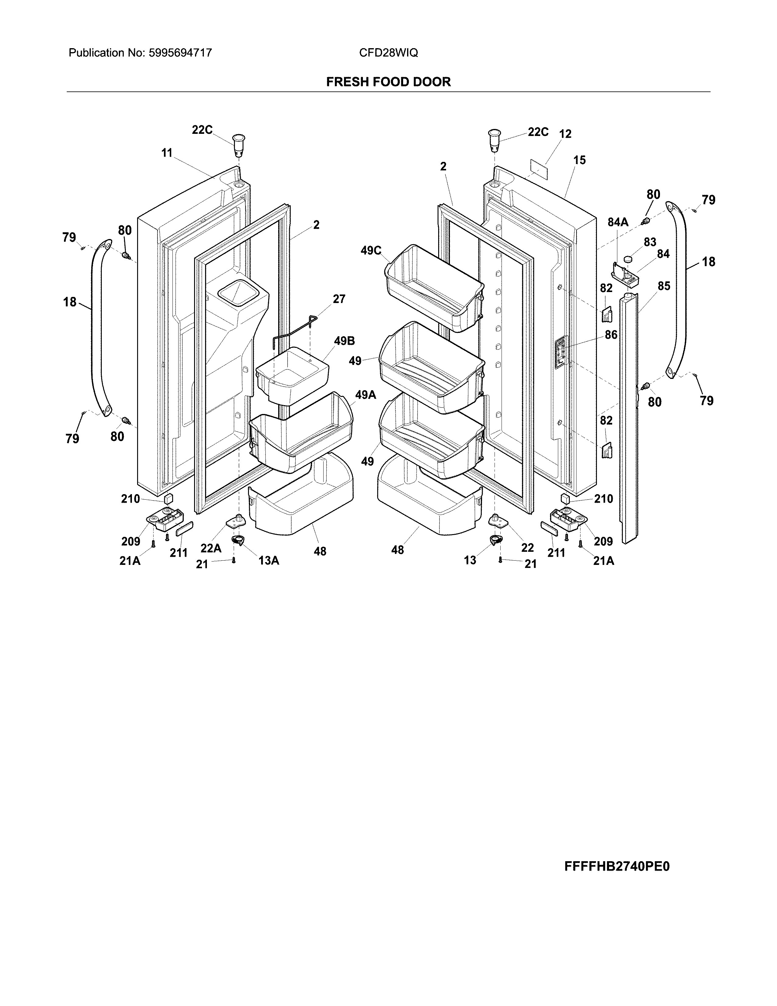 Crosley CFD28WIQB0 fresh food door diagram