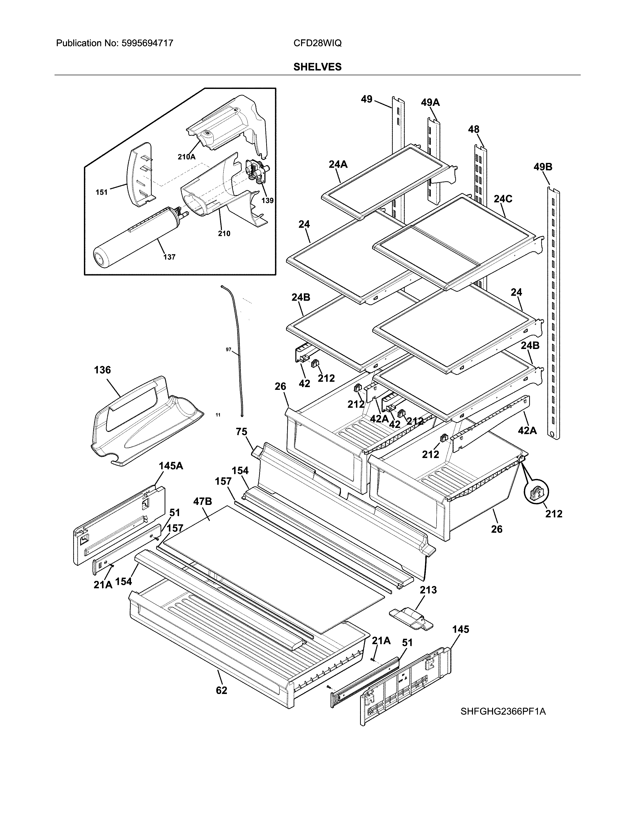 Crosley CFD28WIQB0 shelves diagram