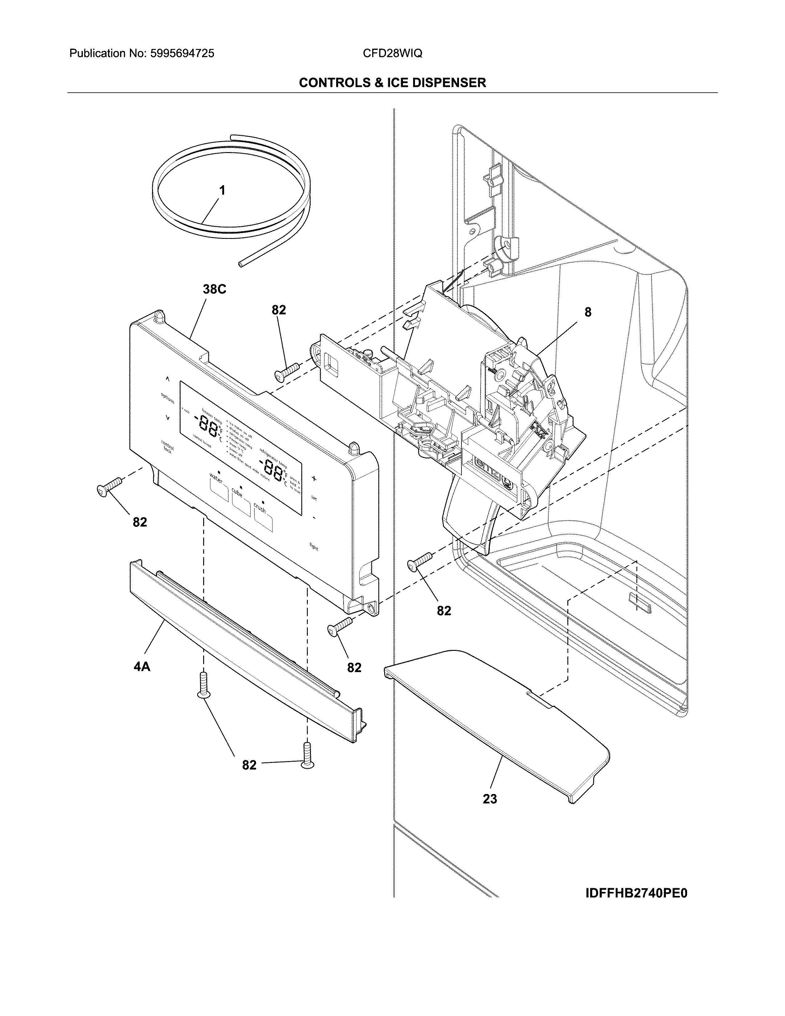 Crosley CFD28WIQW1 controls & ice dispenser diagram