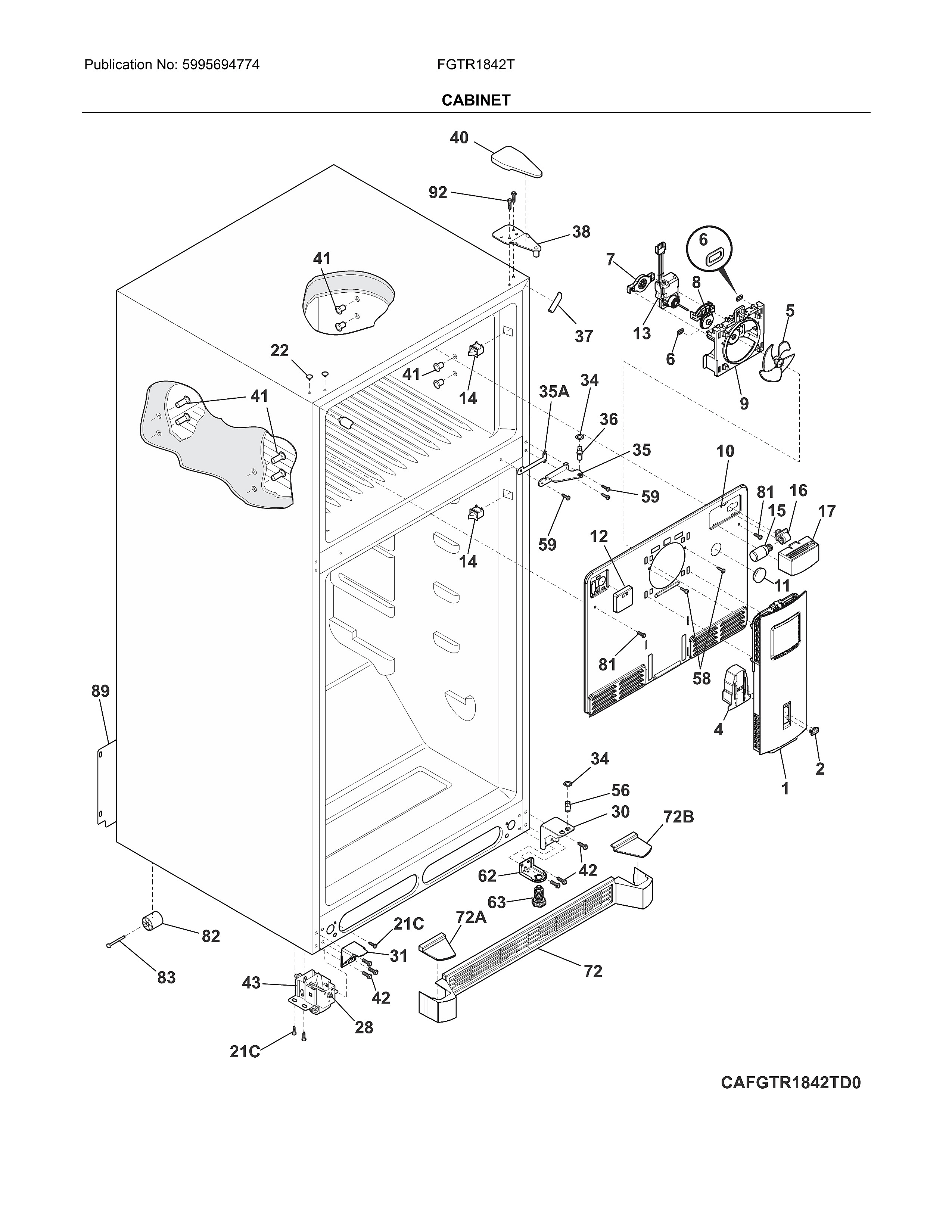 Frigidaire FGTR1842TF1 cabinet diagram