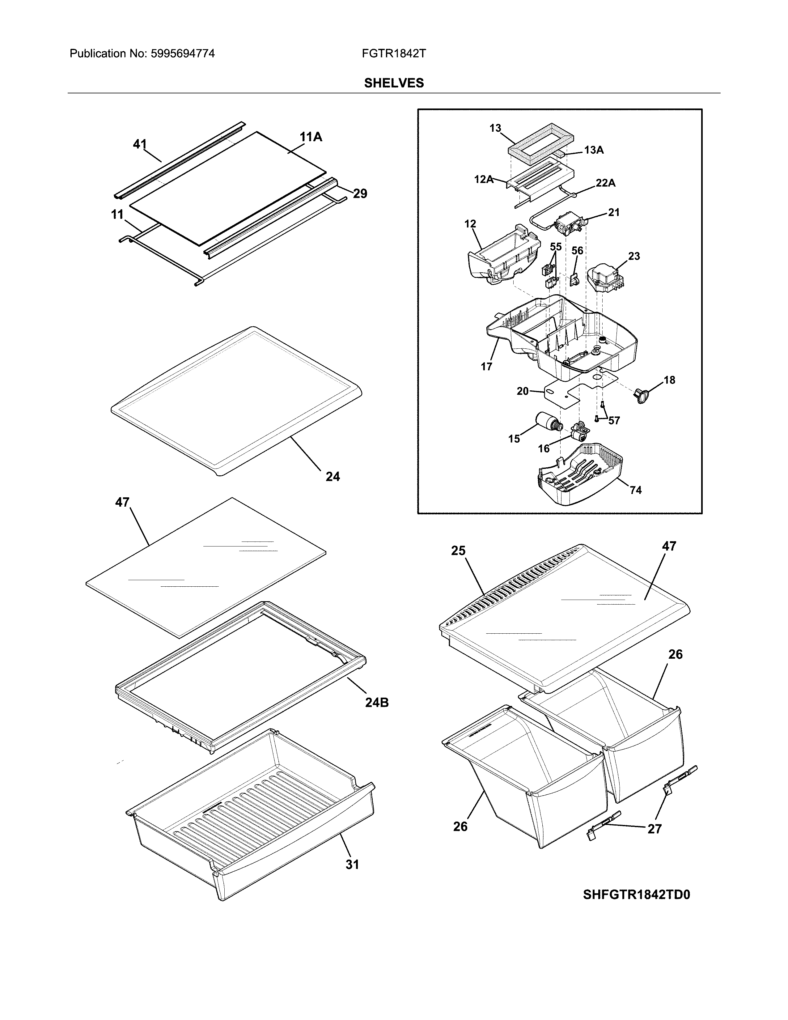 Frigidaire FGTR1842TF1 shelves diagram
