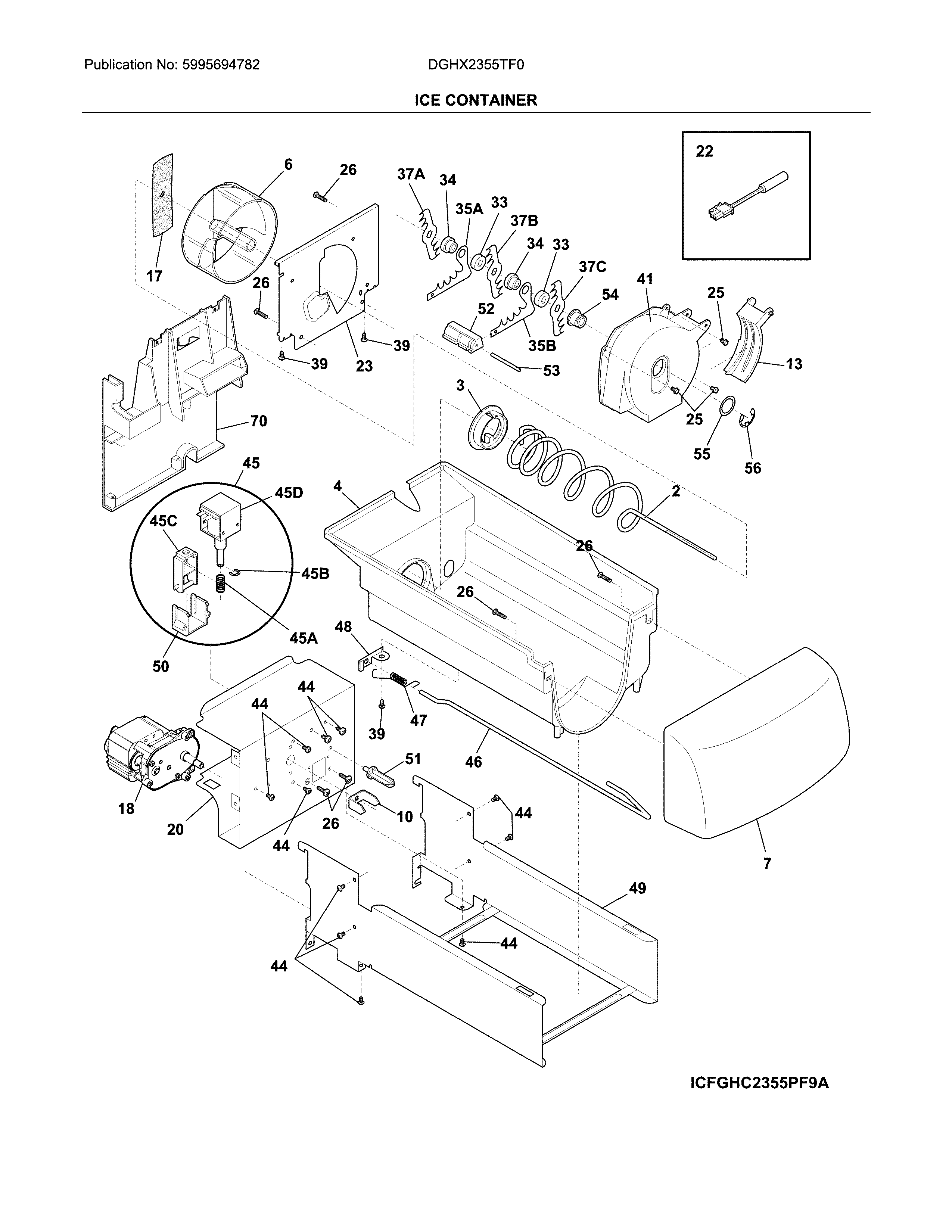 Frigidaire DGHX2355TF0 ic container diagram