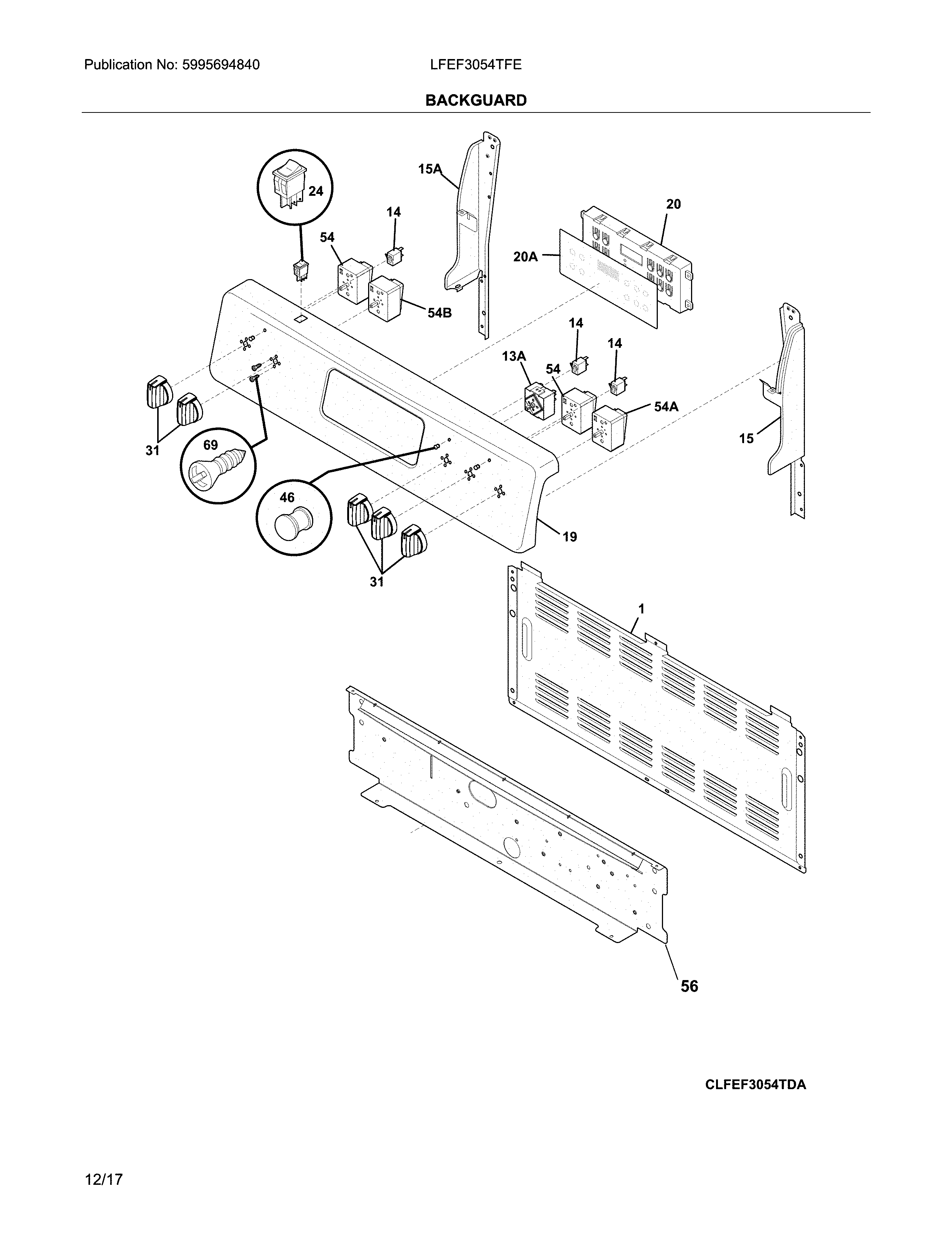 Frigidaire LFEF3054TFE backguard diagram