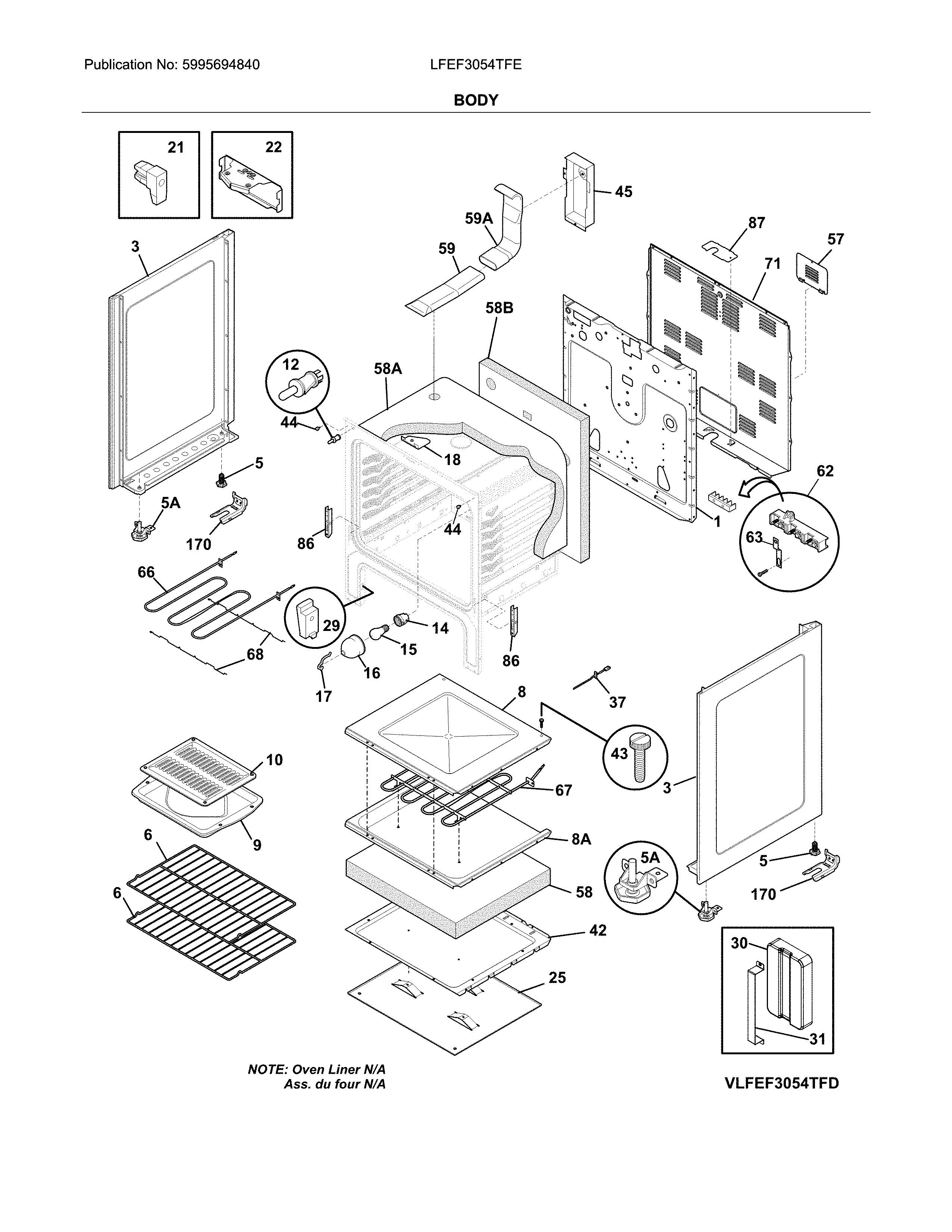 Frigidaire LFEF3054TFE body diagram