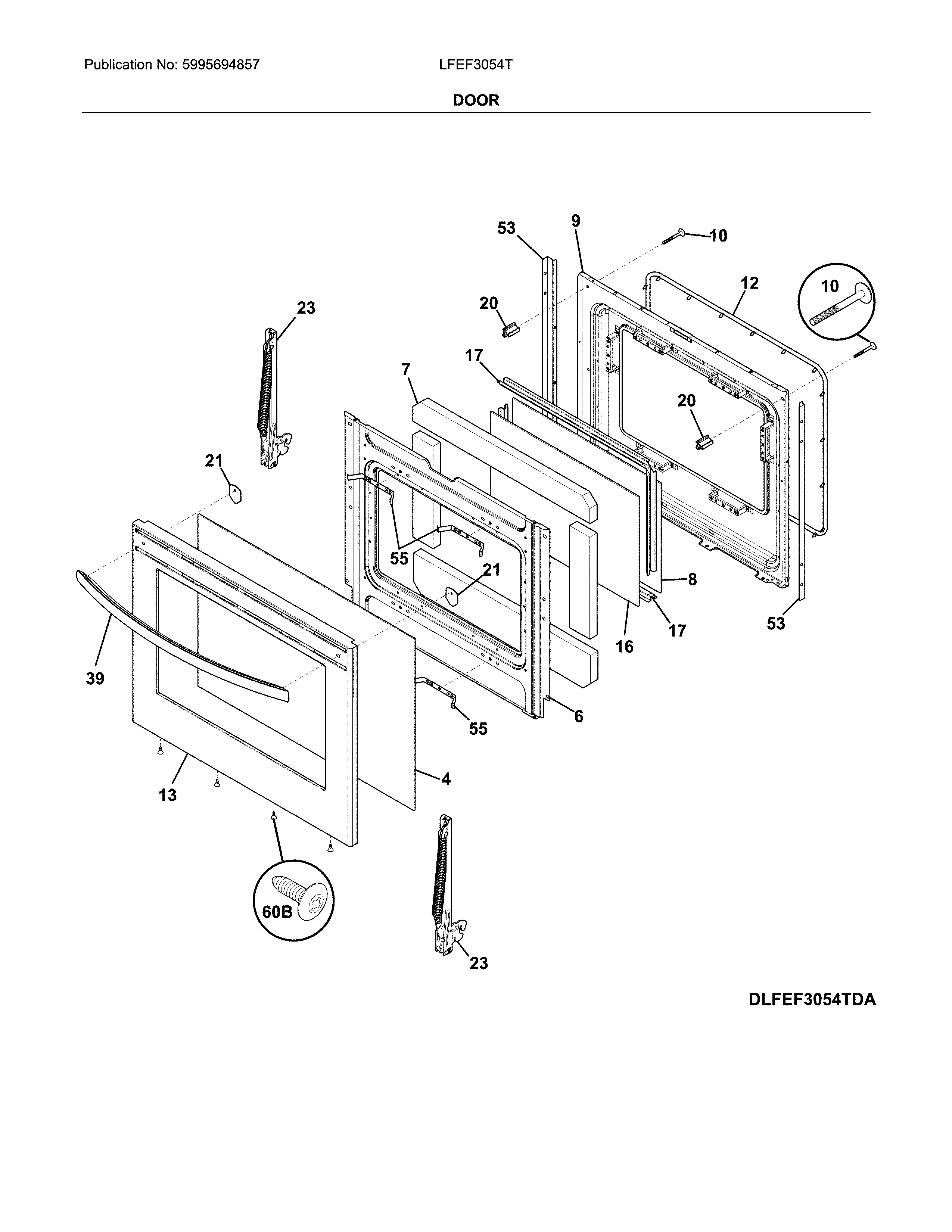Frigidaire LFEF3054TDC door diagram