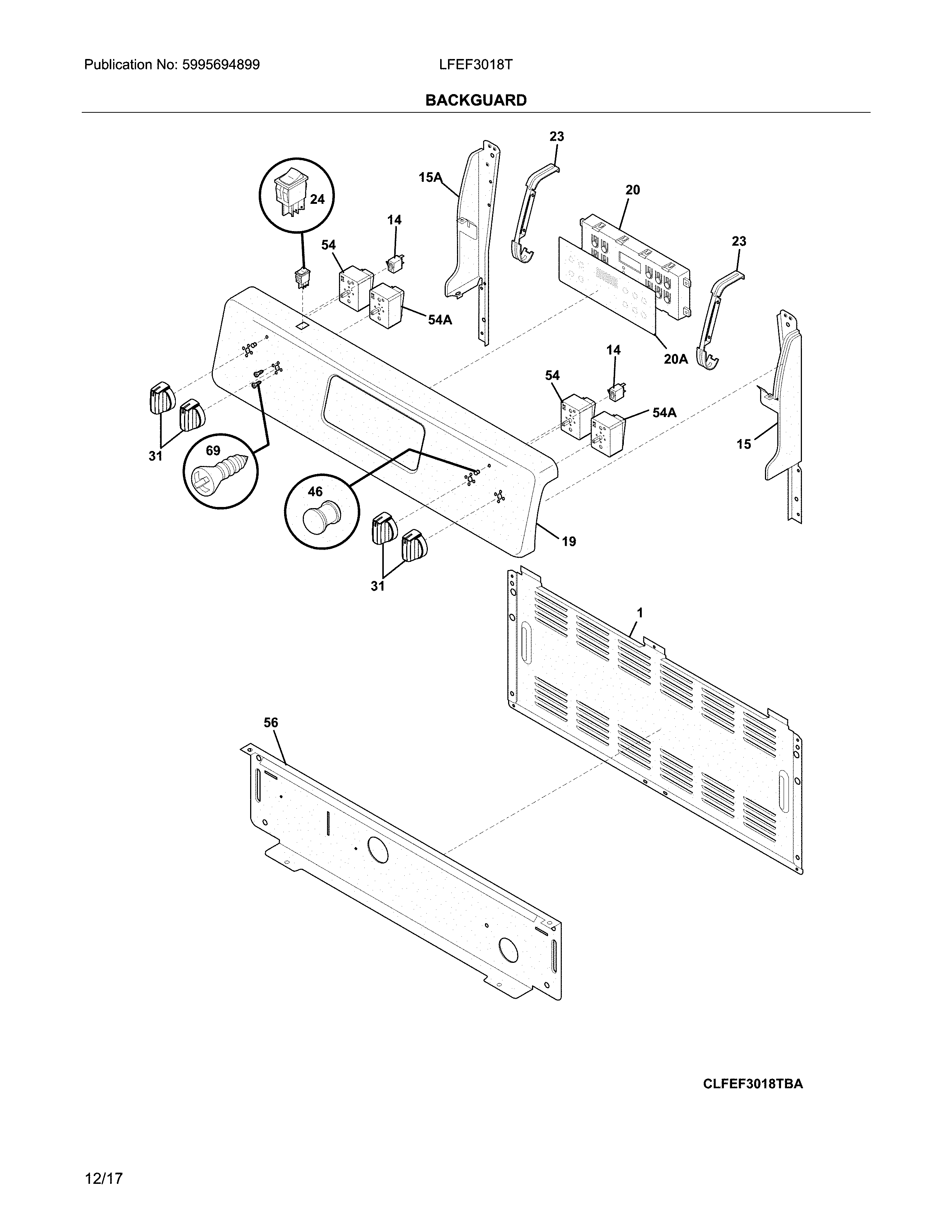 Frigidaire LFEF3018TWD backguard diagram