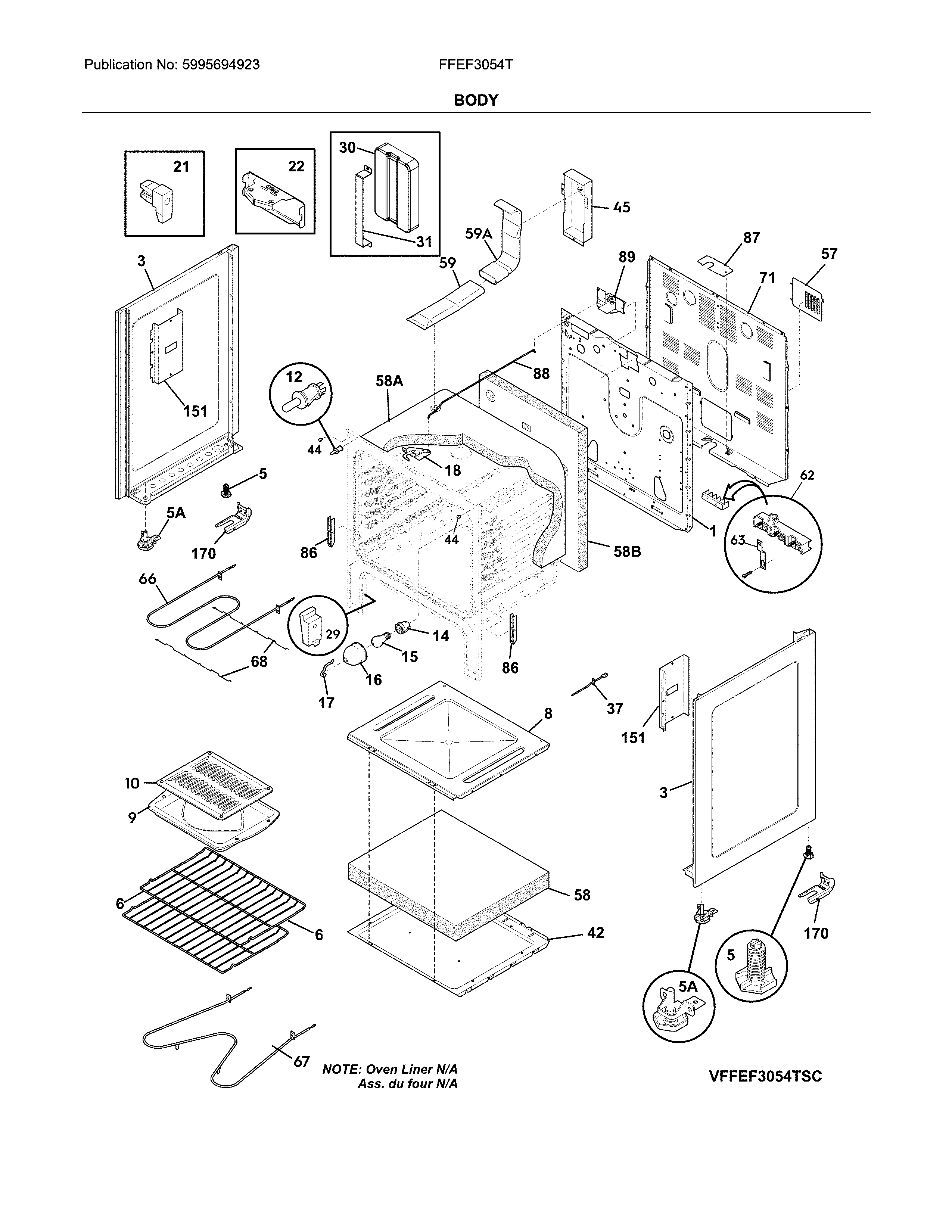 Frigidaire FFEF3054TDC body diagram