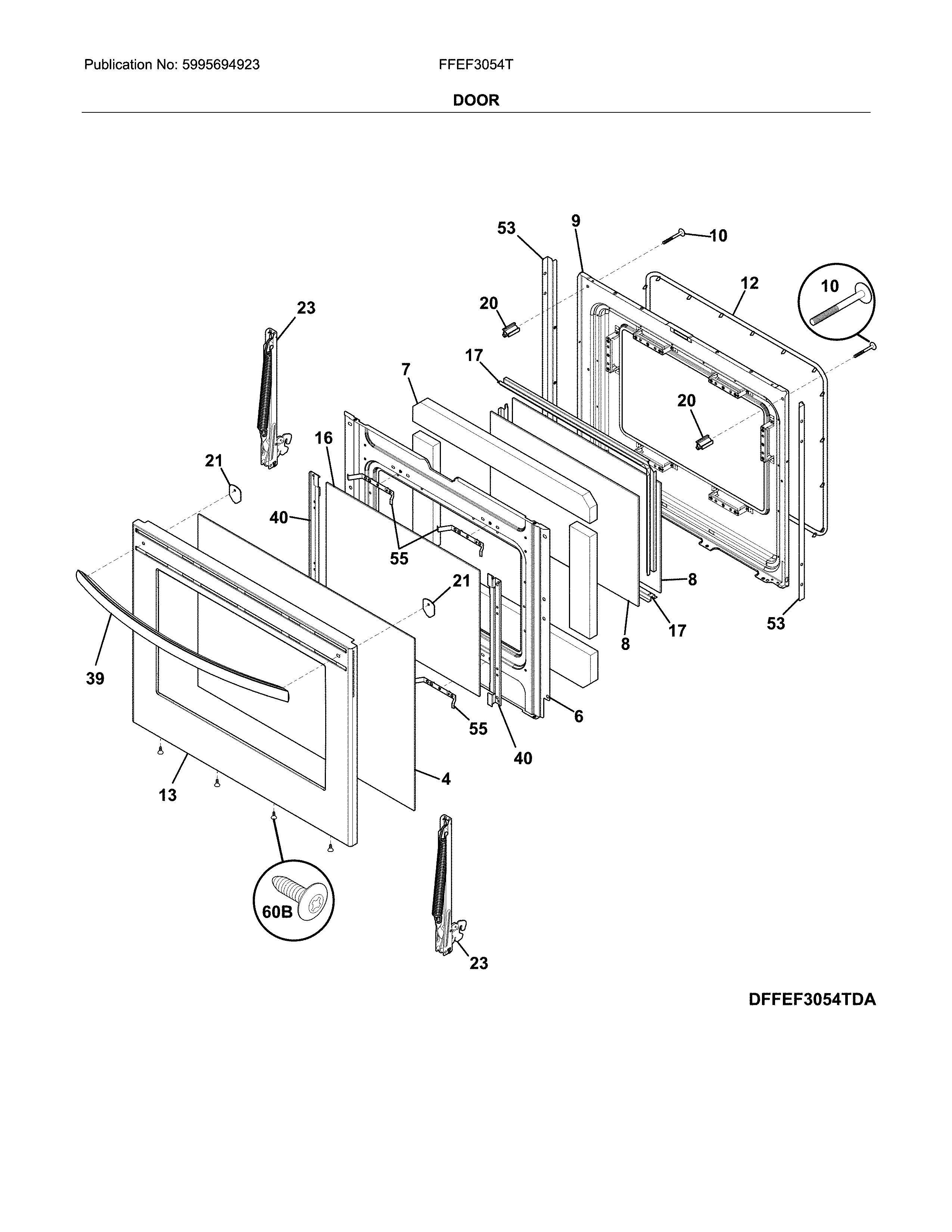Frigidaire FFEF3054TDC door diagram