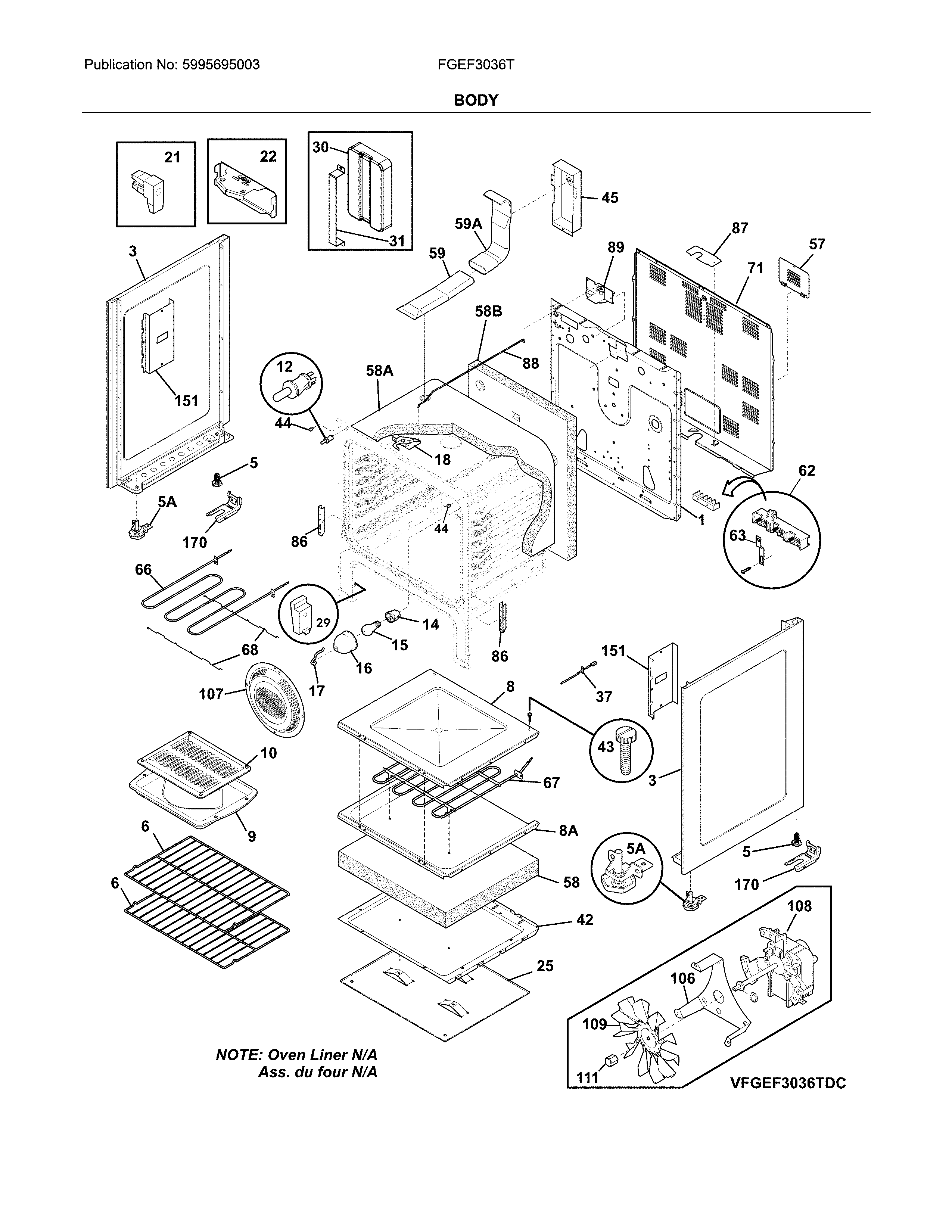 Frigidaire FGEF3036TBB body diagram