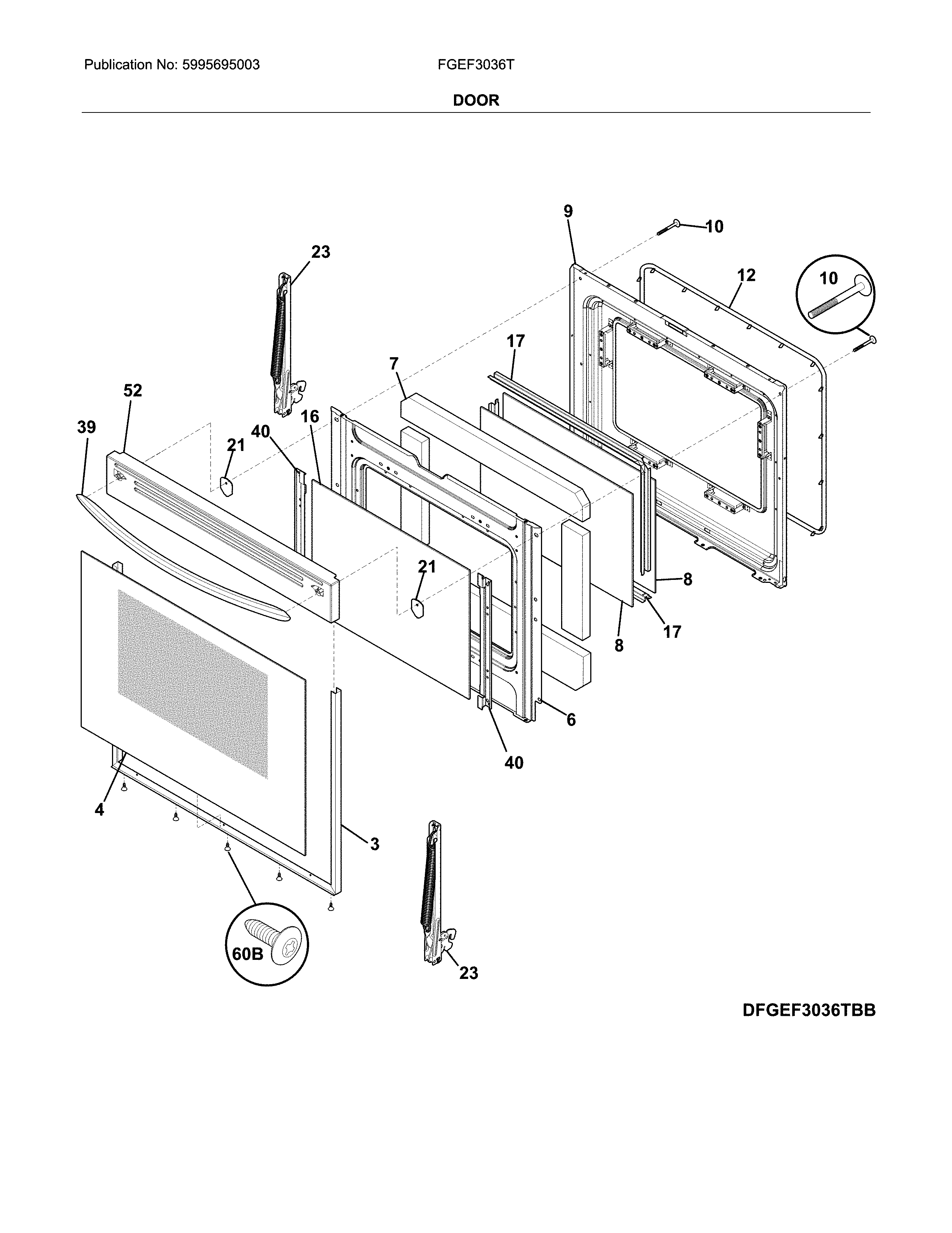 Frigidaire FGEF3036TBB door diagram