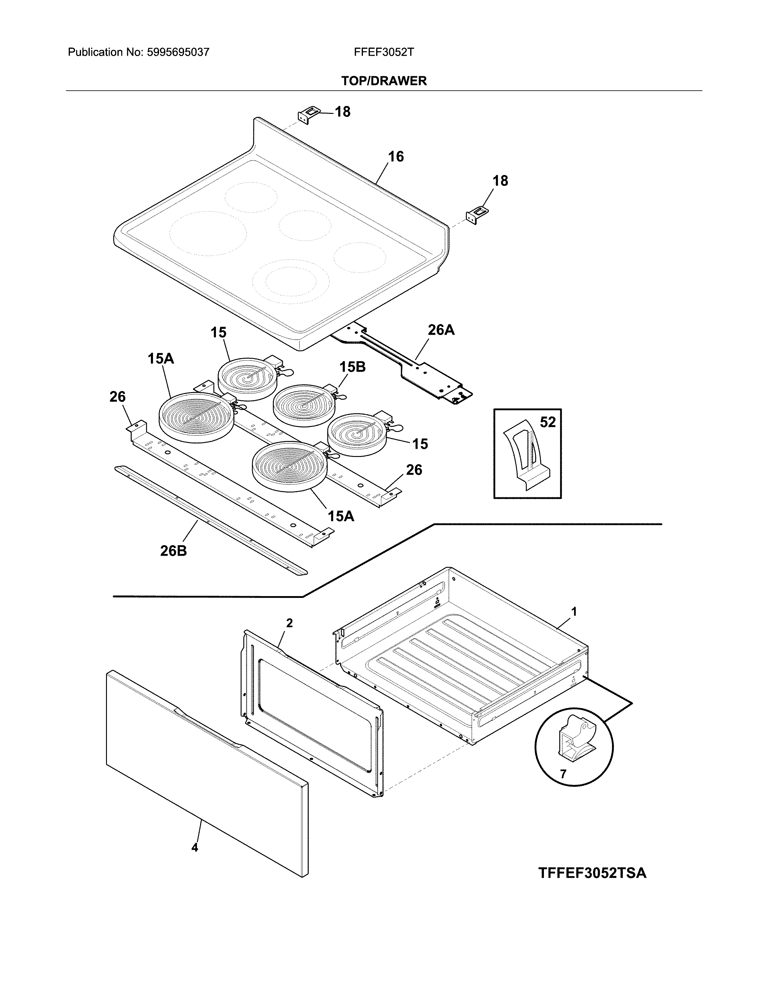Frigidaire FFEF3052TSD top/drawer diagram