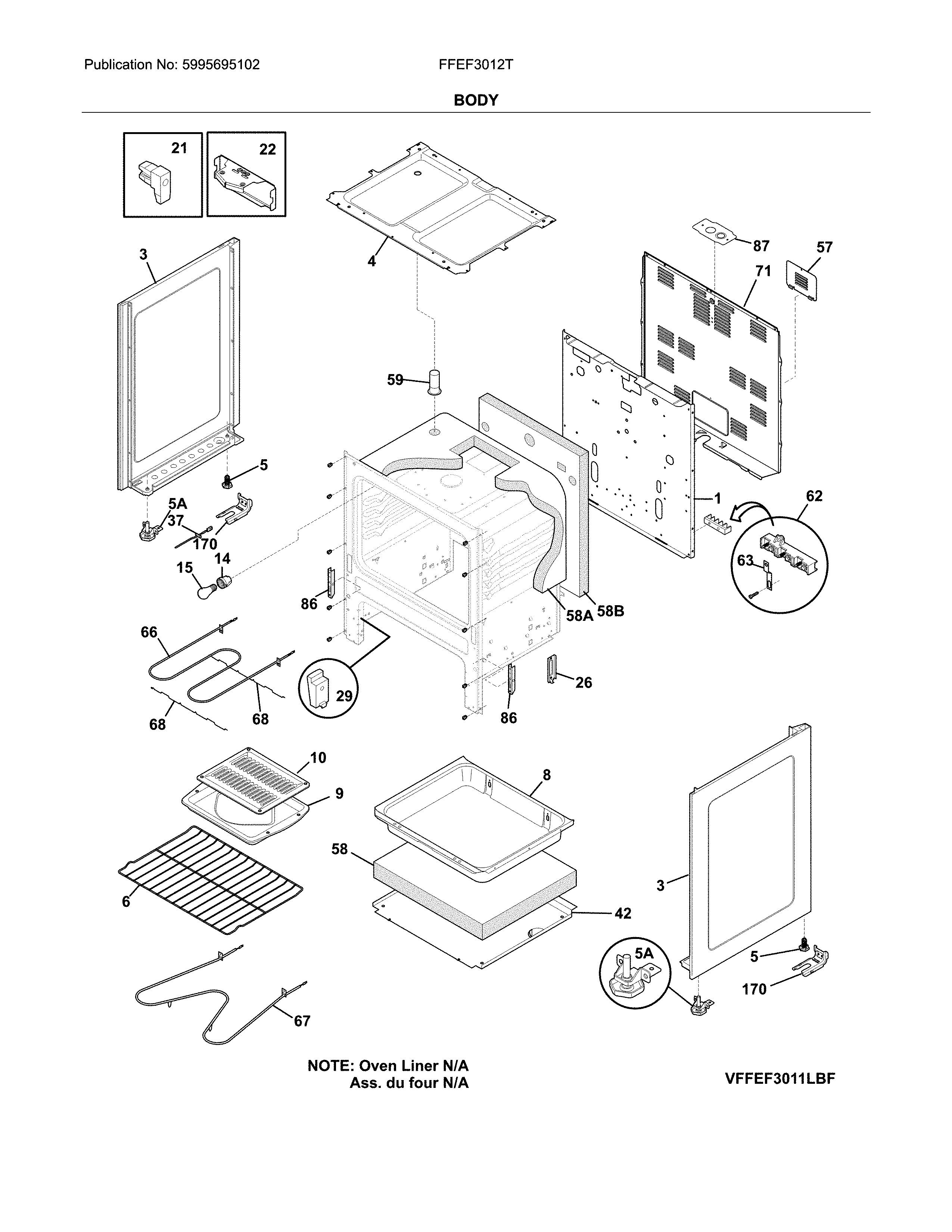 Frigidaire FFEF3012TWB body diagram