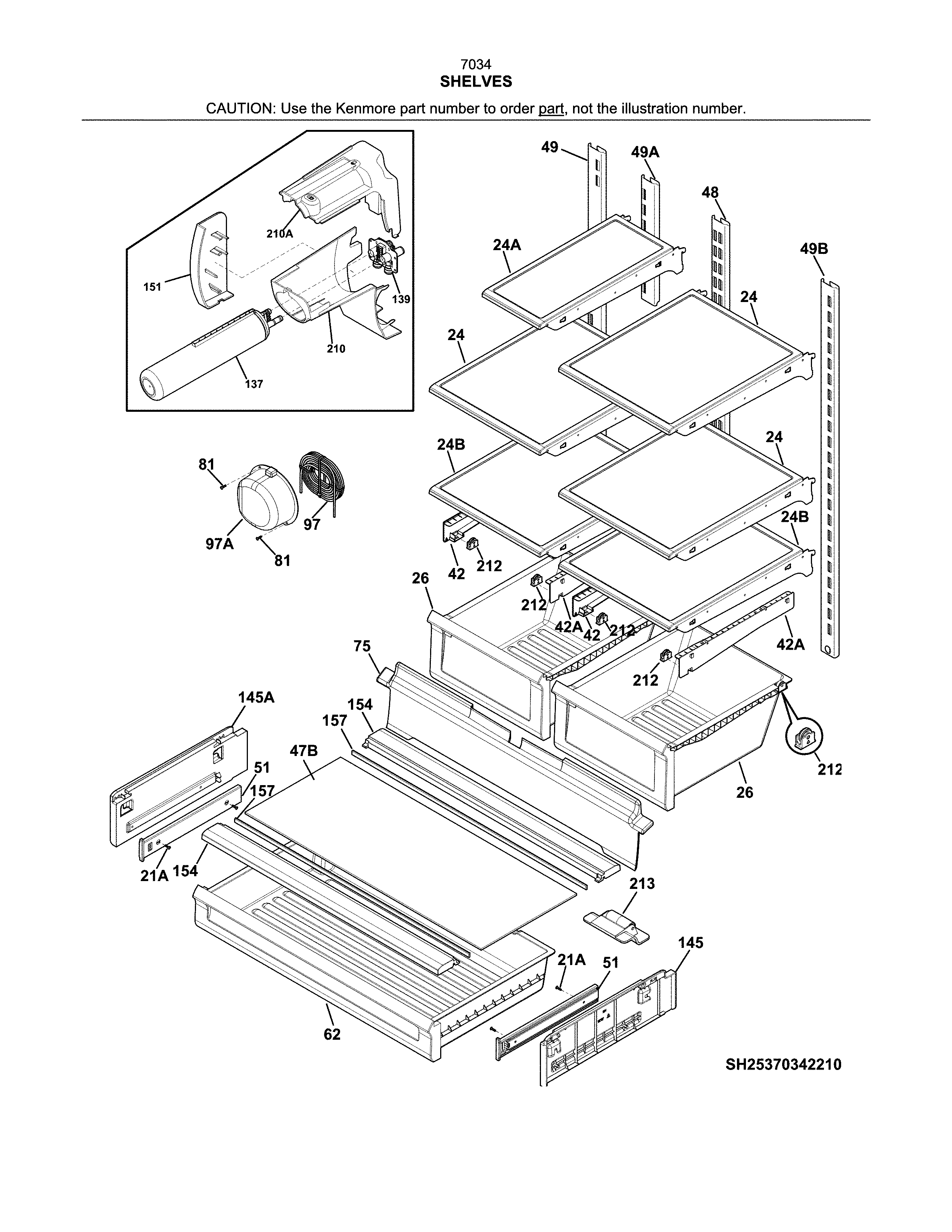 Kenmore 25370349410 shelves diagram