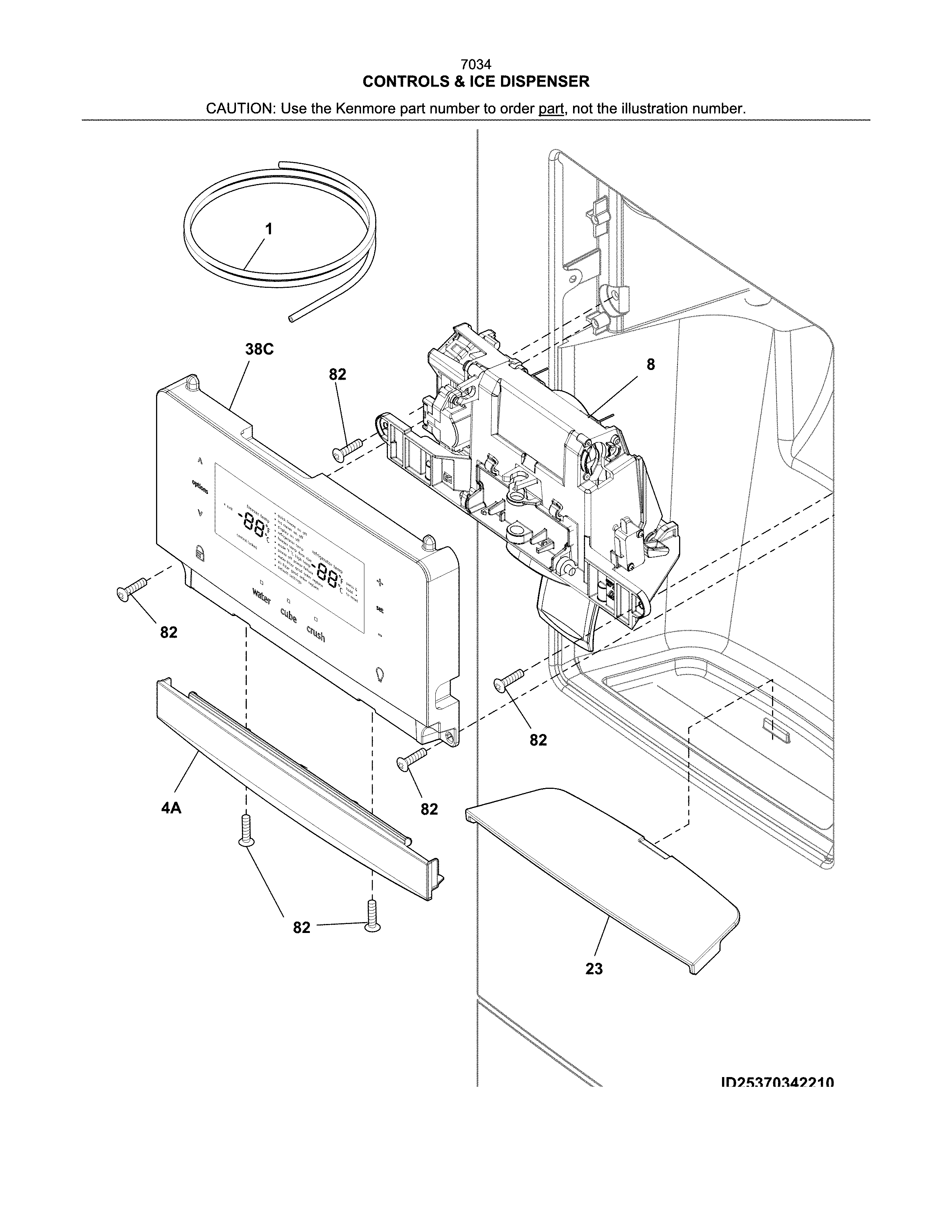 Kenmore 25370349410 controls & ice dispenser diagram