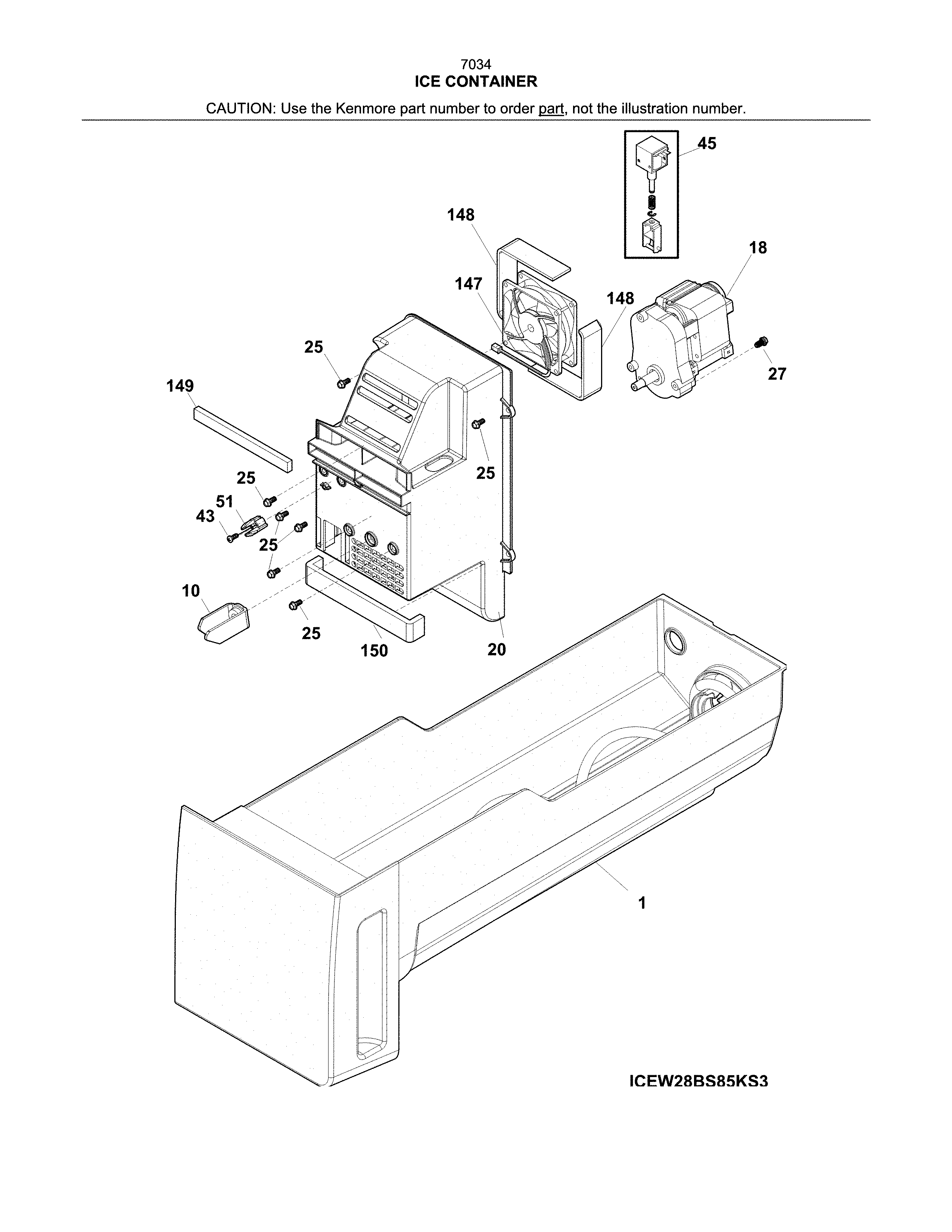 Kenmore 25370349410 ice container diagram
