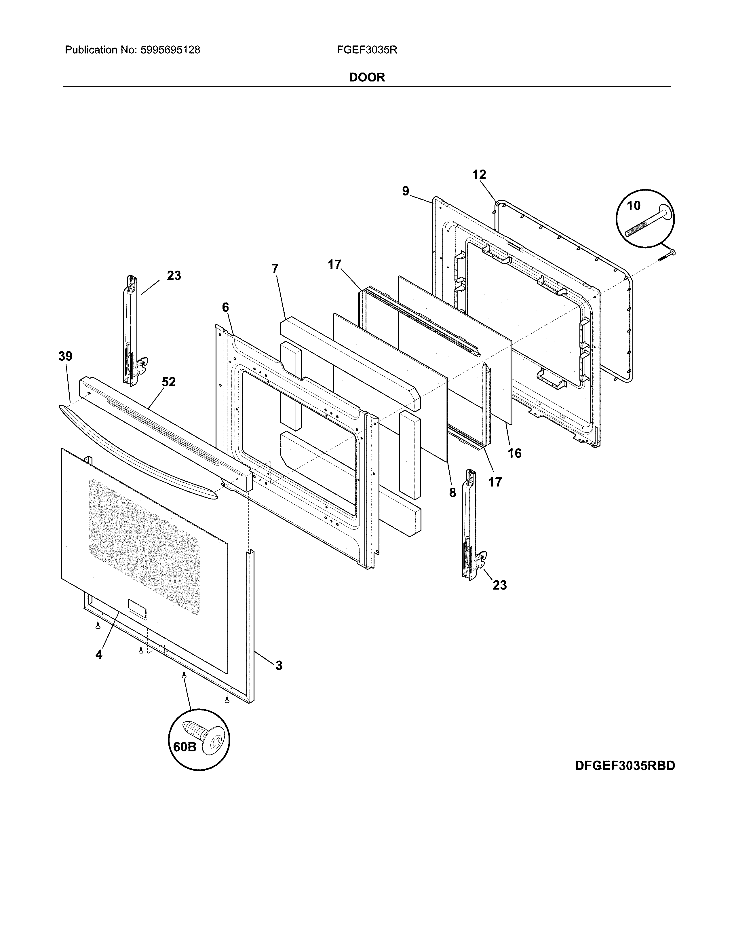 Frigidaire FGEF3035RBD door diagram