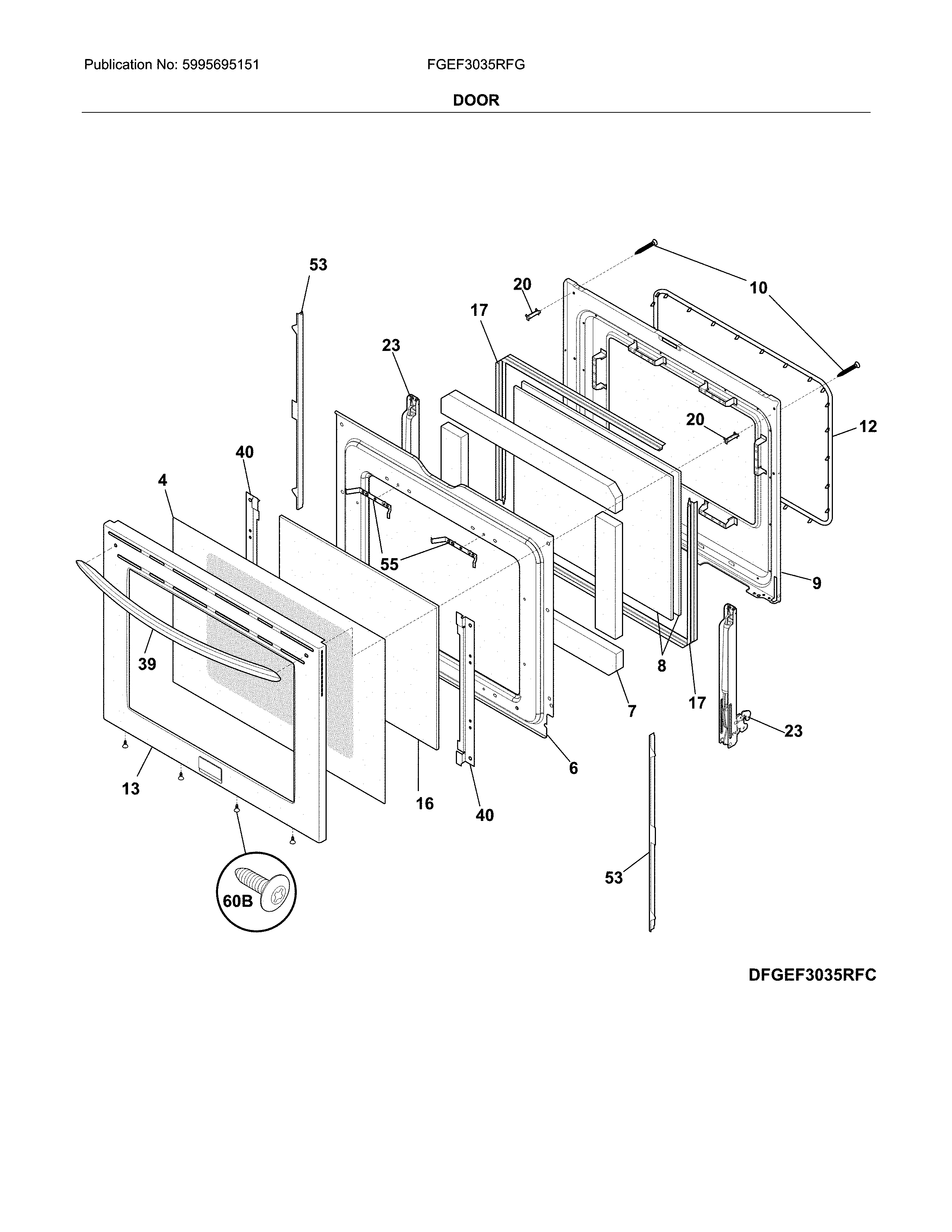 Frigidaire FGEF3035RFG door diagram