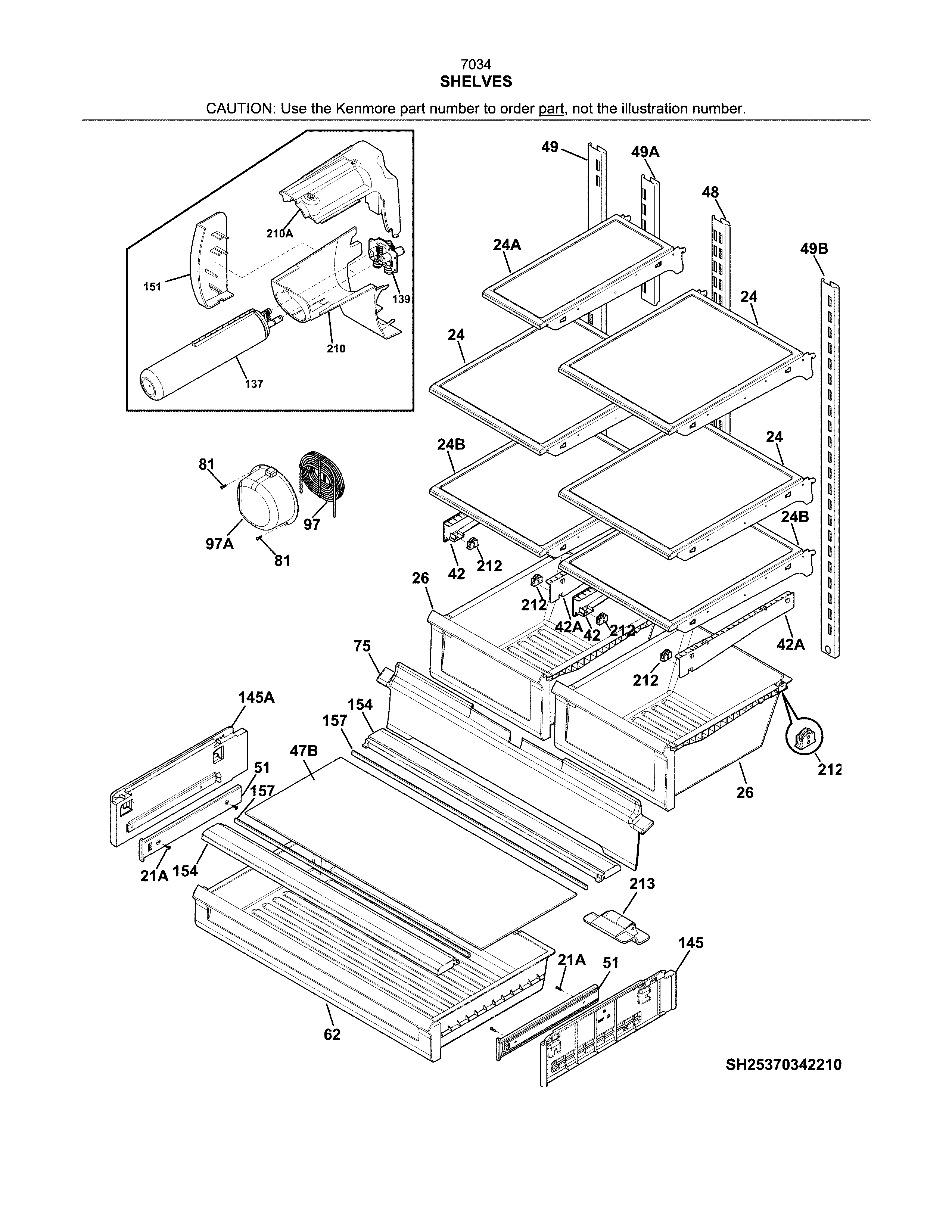 Kenmore 25370349413 shelves diagram