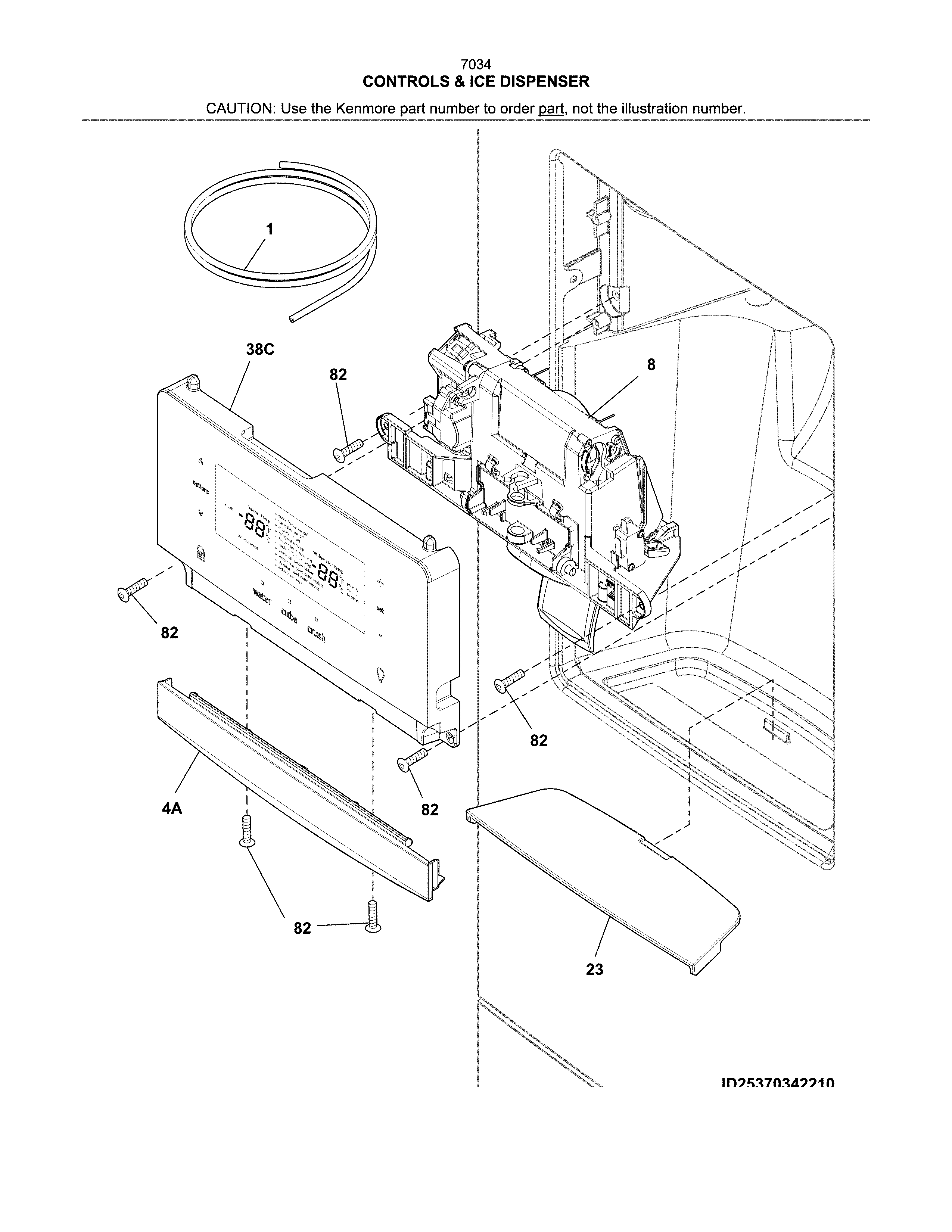 Kenmore 25370349413 controls & ice dispenser diagram