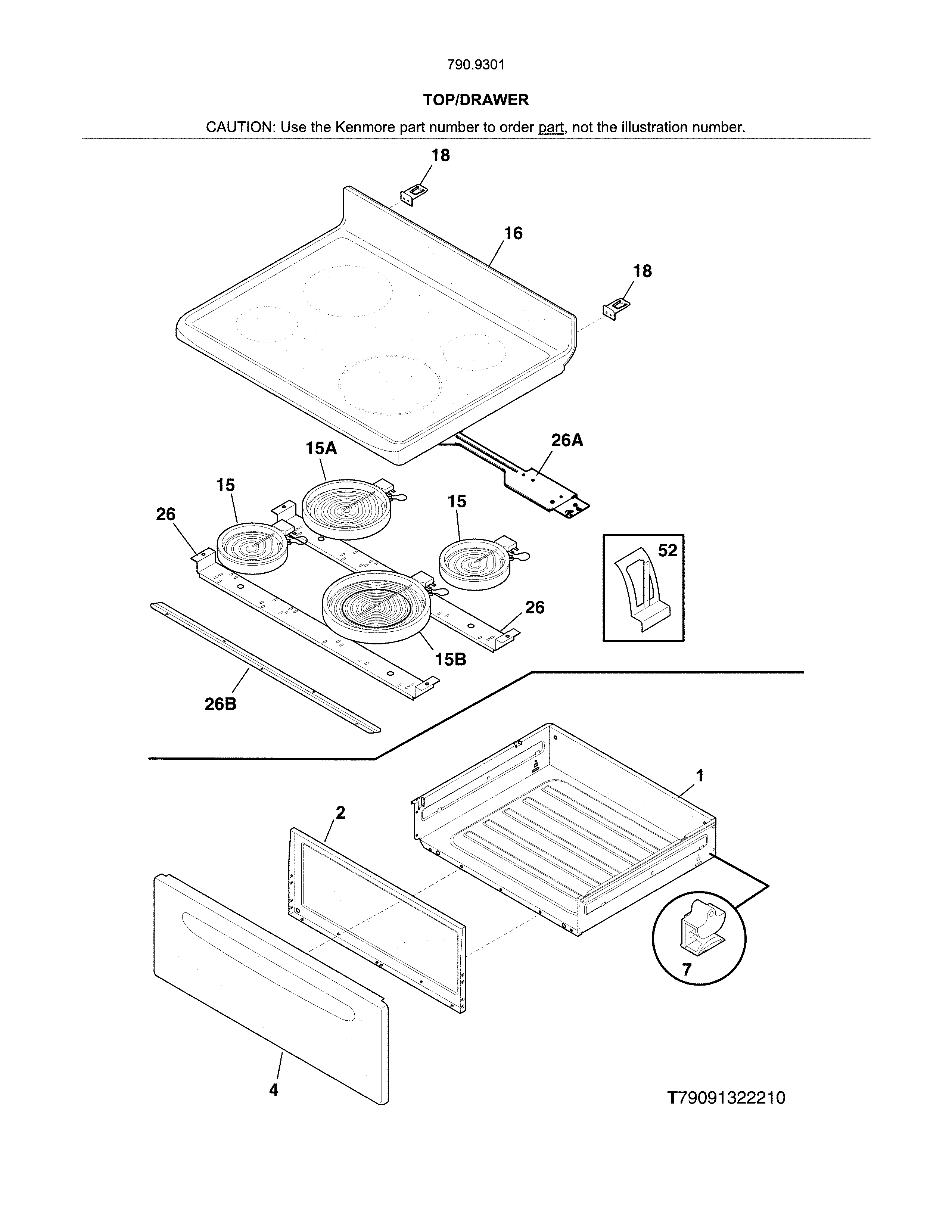 Kenmore 79093012313 top/drawer diagram