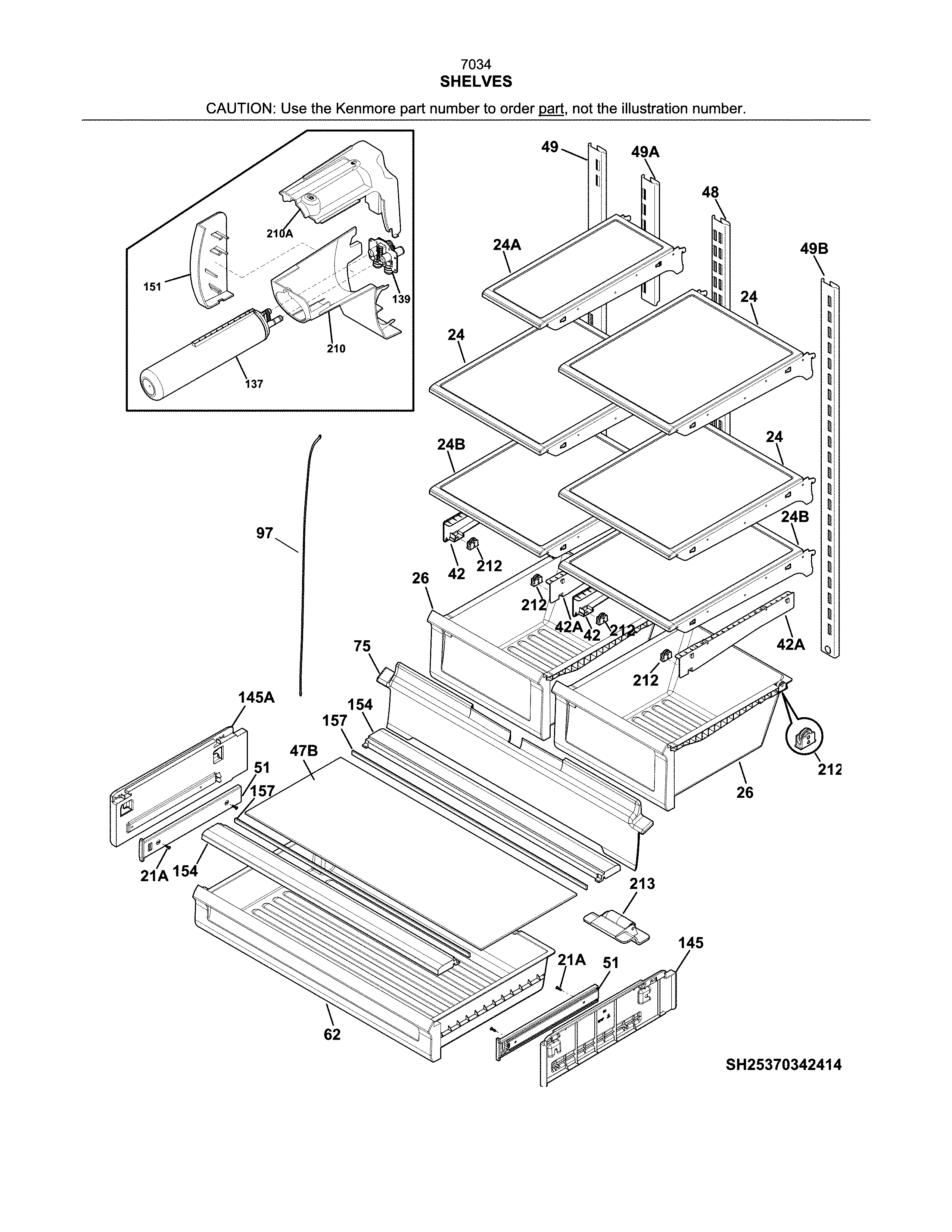 Kenmore 25370349414 shelves diagram