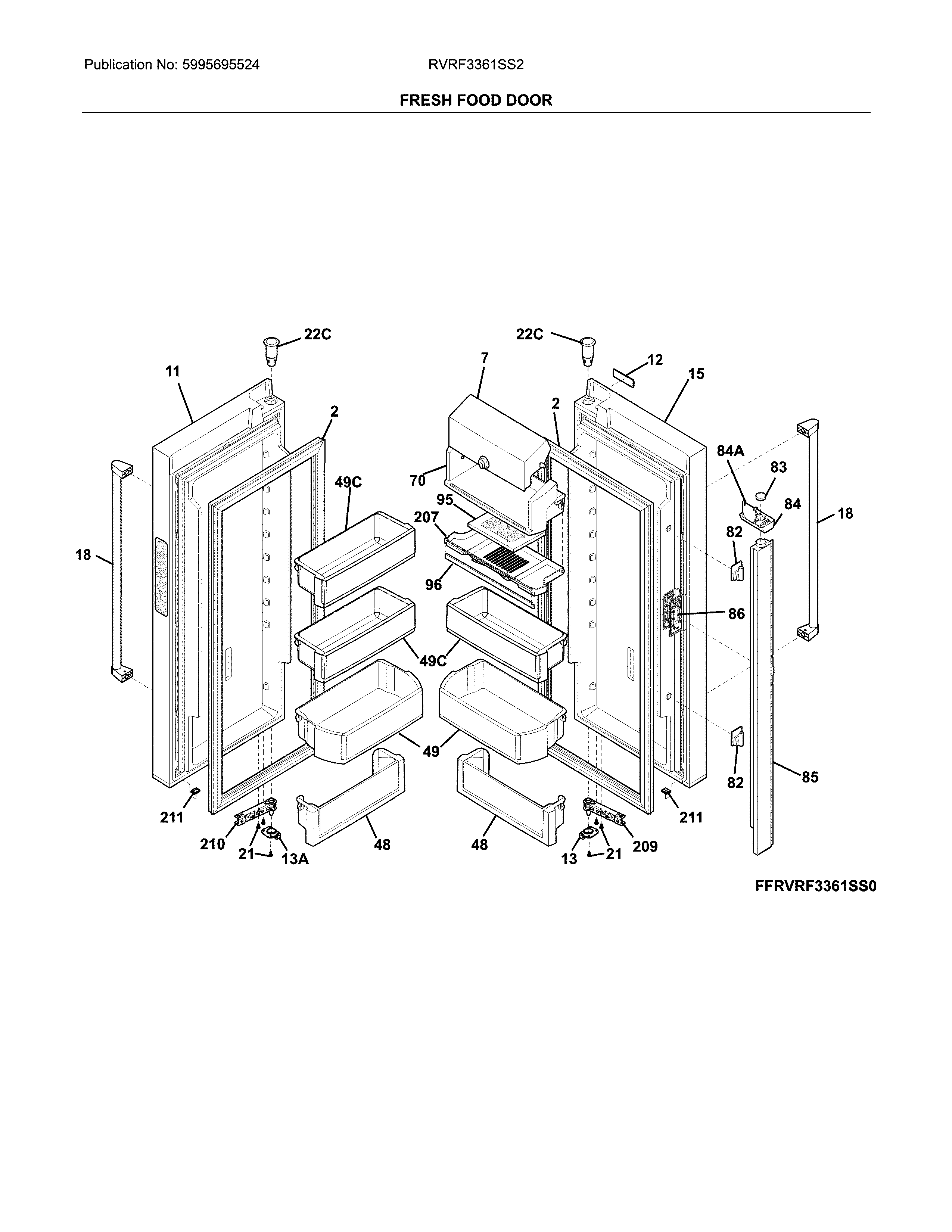 Crosley RVRF3361SS2 fresh food doors diagram