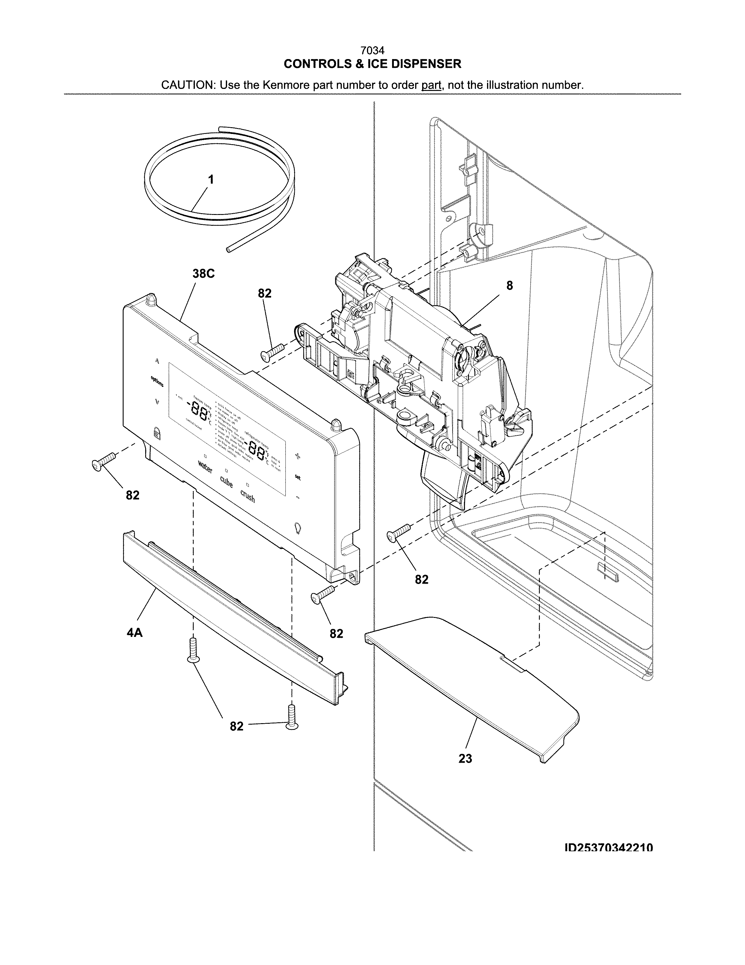 Kenmore 25370349417 controls & ice dispenser diagram