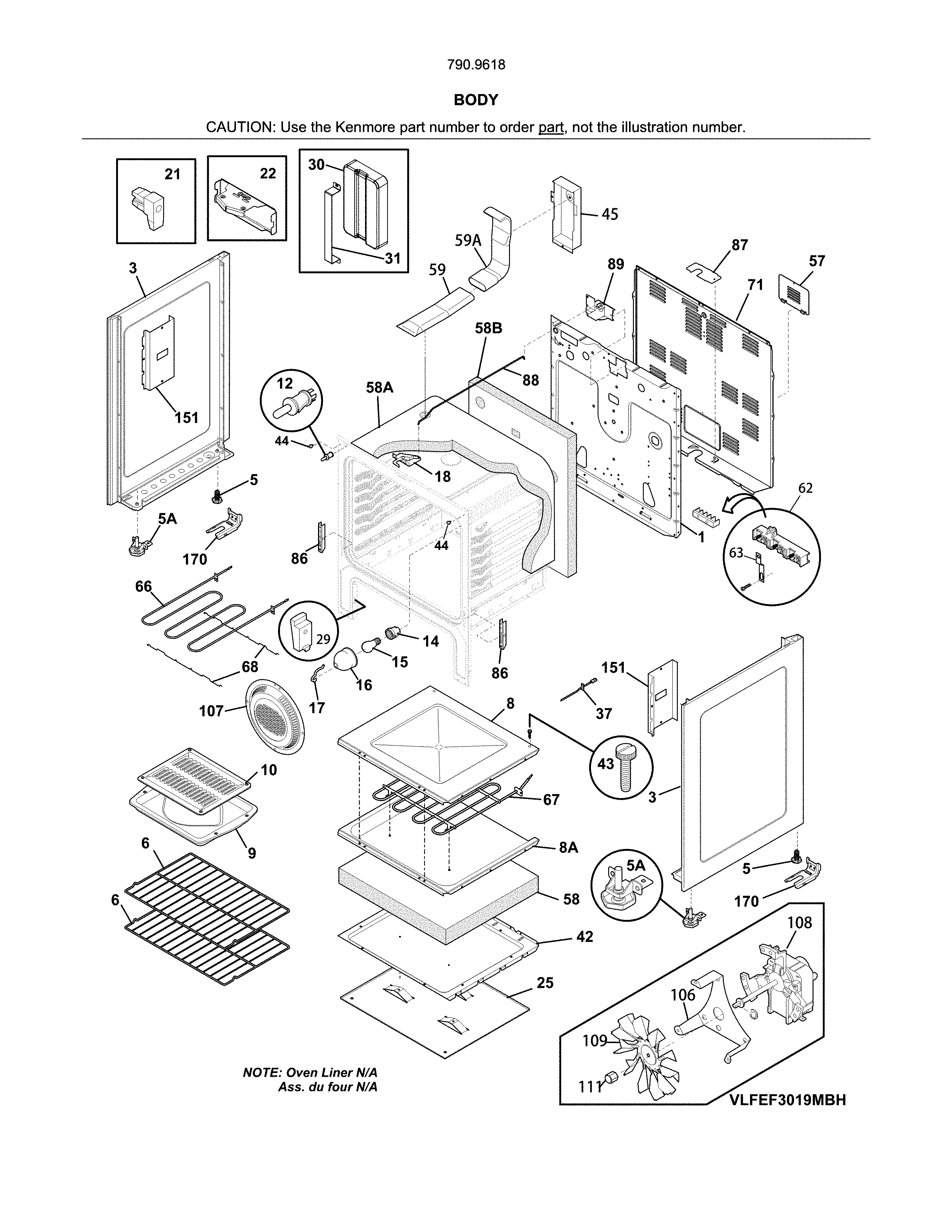 Kenmore 79096182712 body diagram