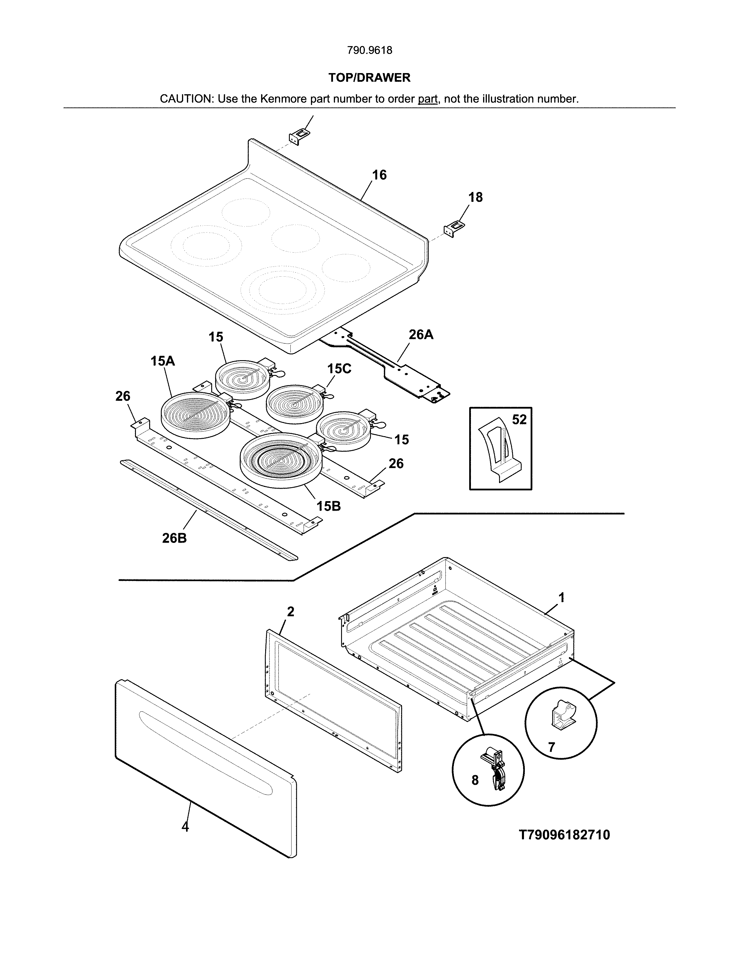 Kenmore 79096182712 top/drawer diagram