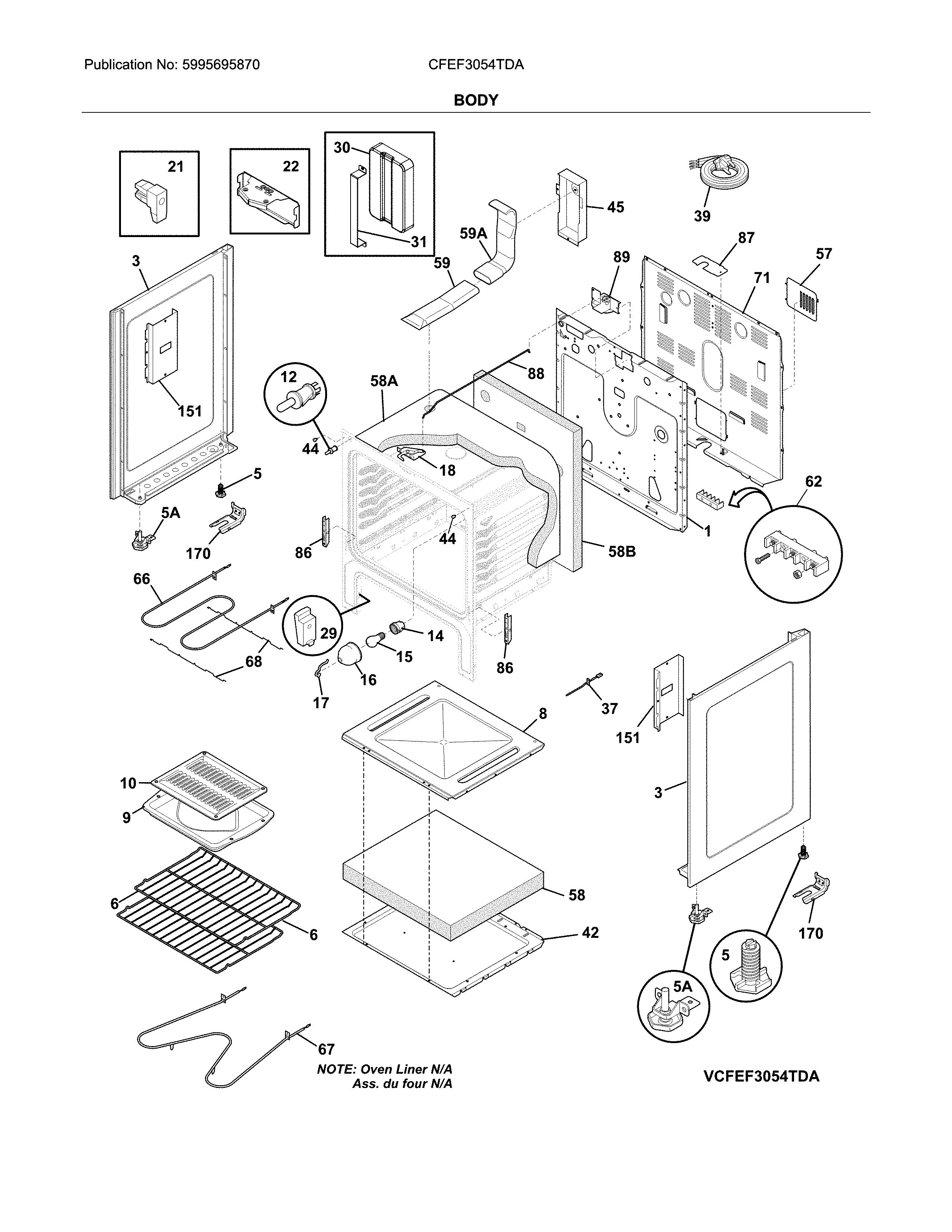 Frigidaire CFEF3054TDA body diagram