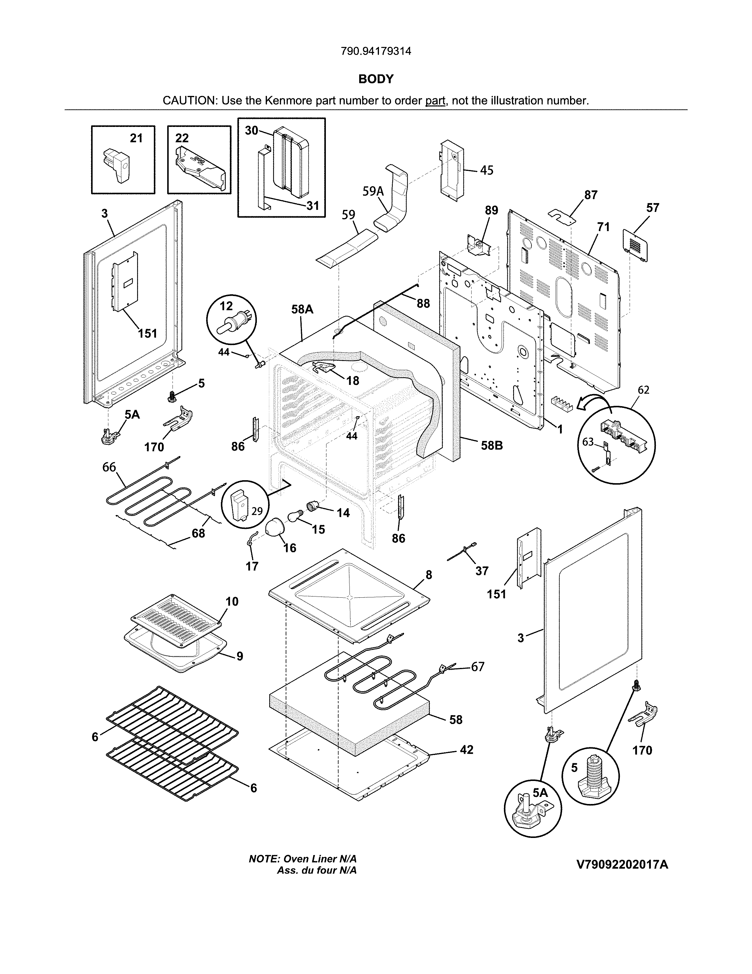 Kenmore 79094179314 body diagram