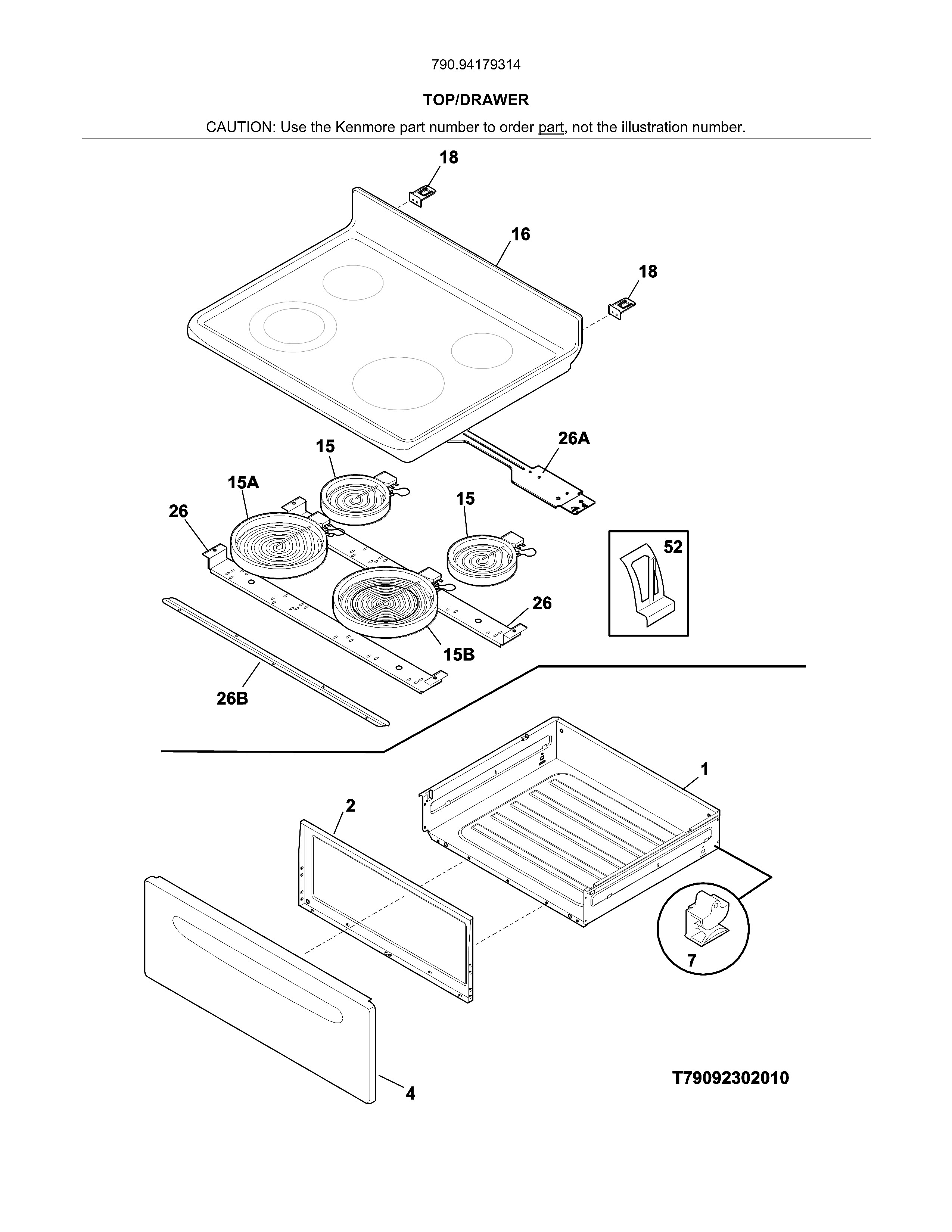 Kenmore 79094179314 top/drawer diagram