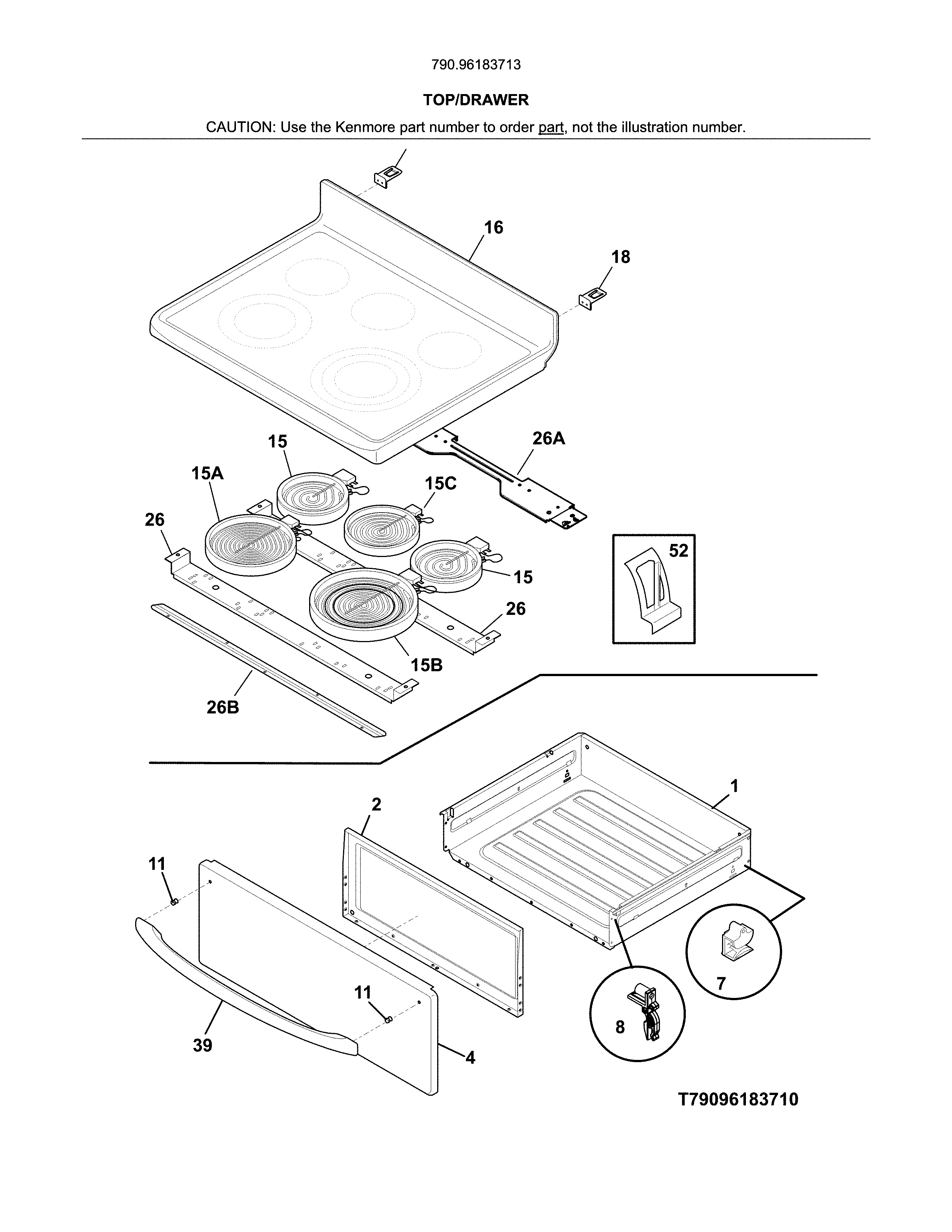 Kenmore 79096183713 top/drawer diagram