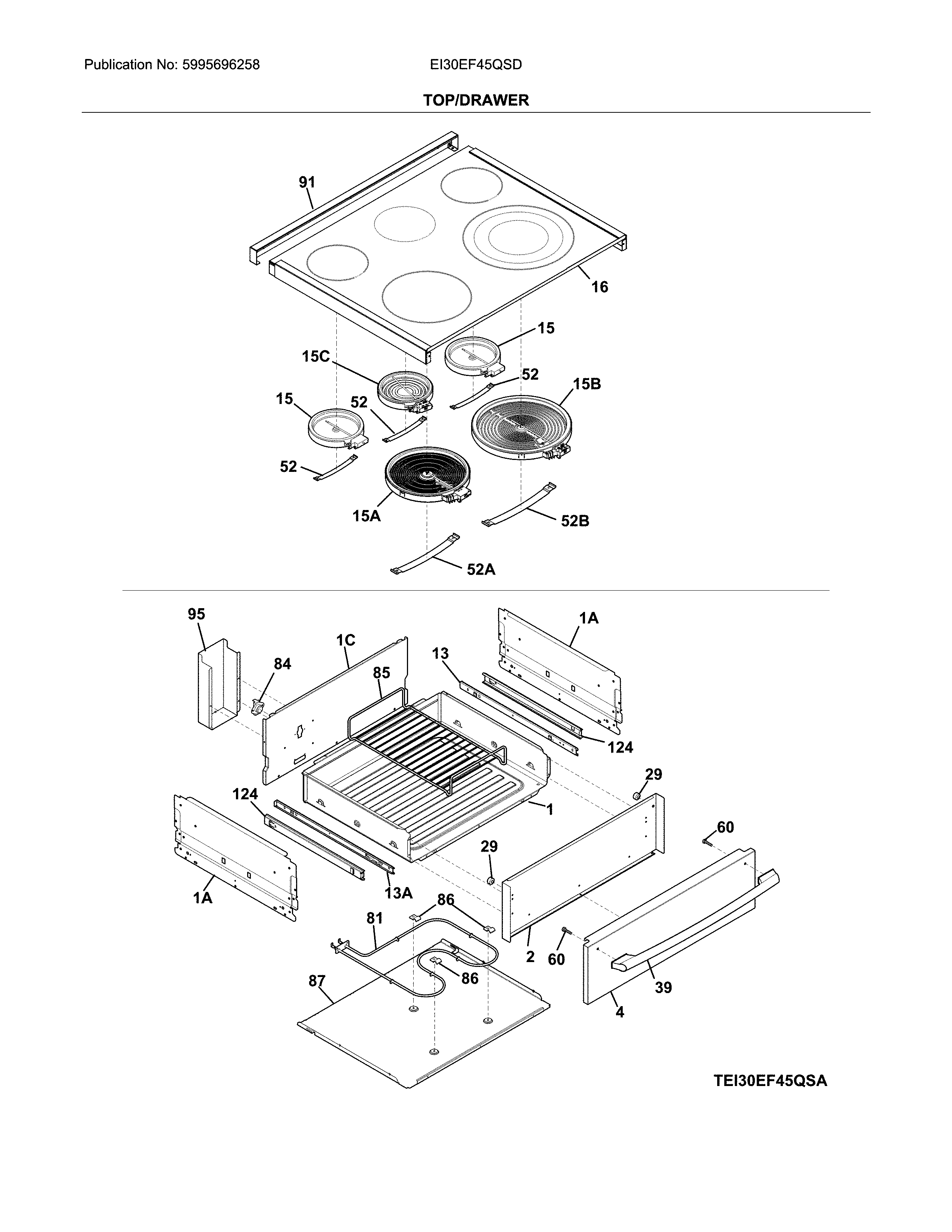Electrolux EI30EF45QSD top/drawer diagram