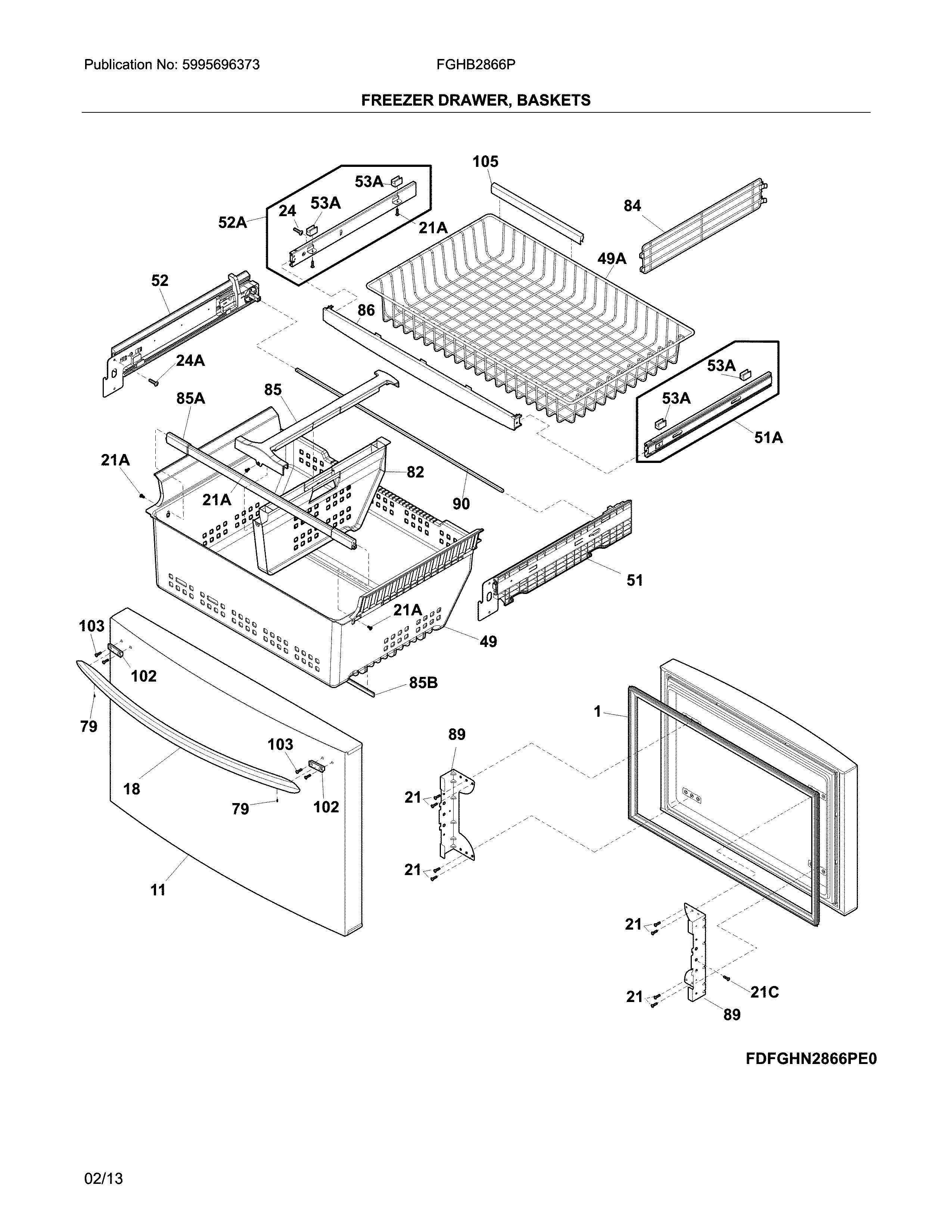 Frigidaire FGHB2866PF0 freezer drawer, baskets diagram