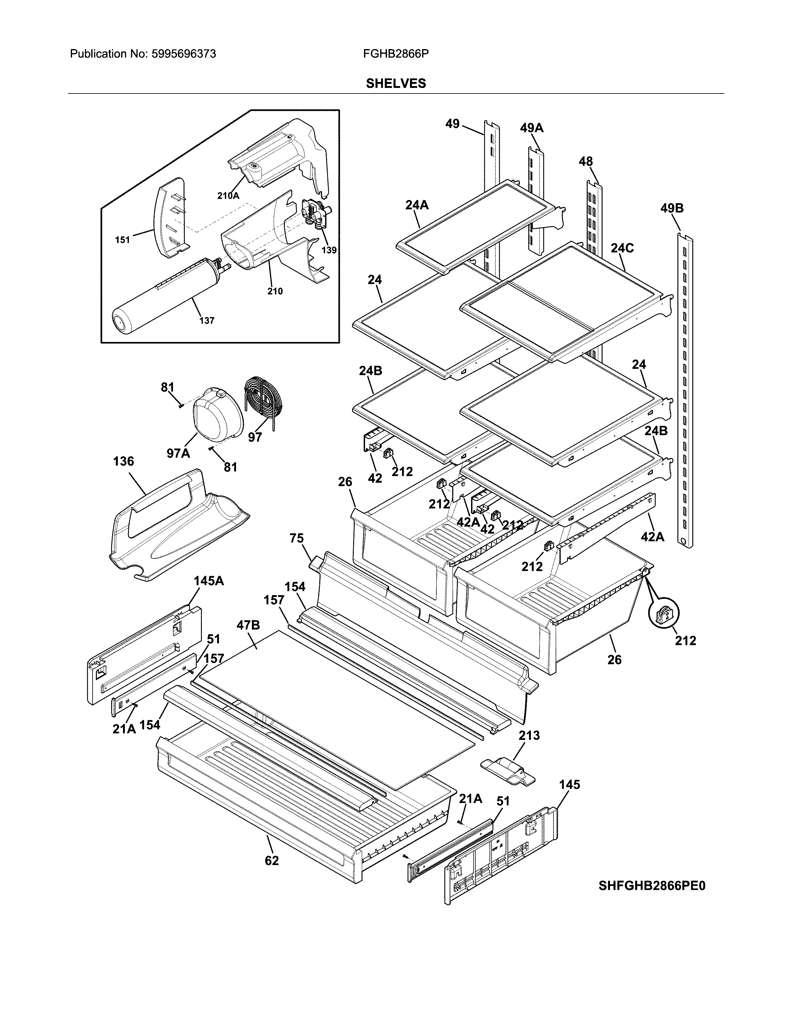 Frigidaire FGHB2866PF0 shelves diagram