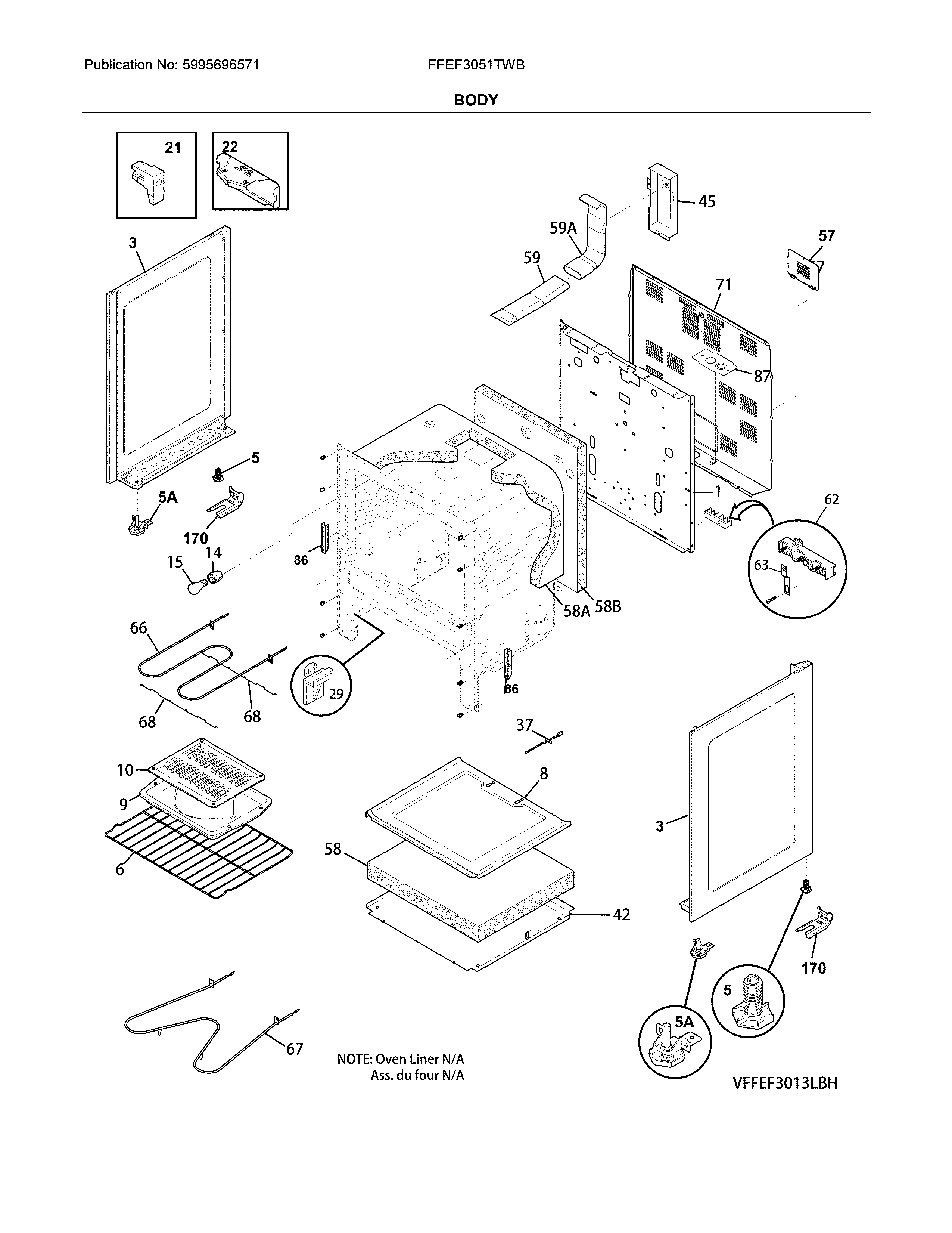 Frigidaire FFEF3051TWB body diagram