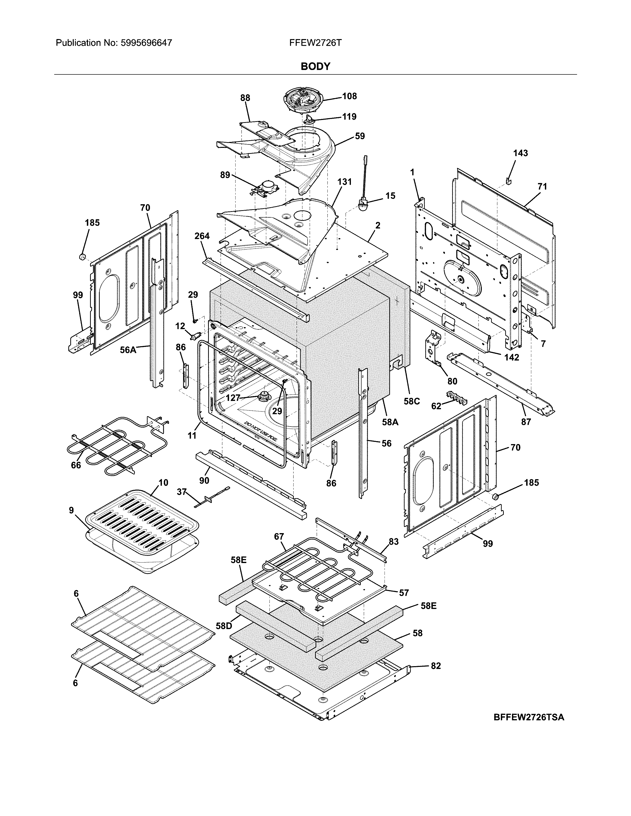 Frigidaire FFEW2726TBB body diagram