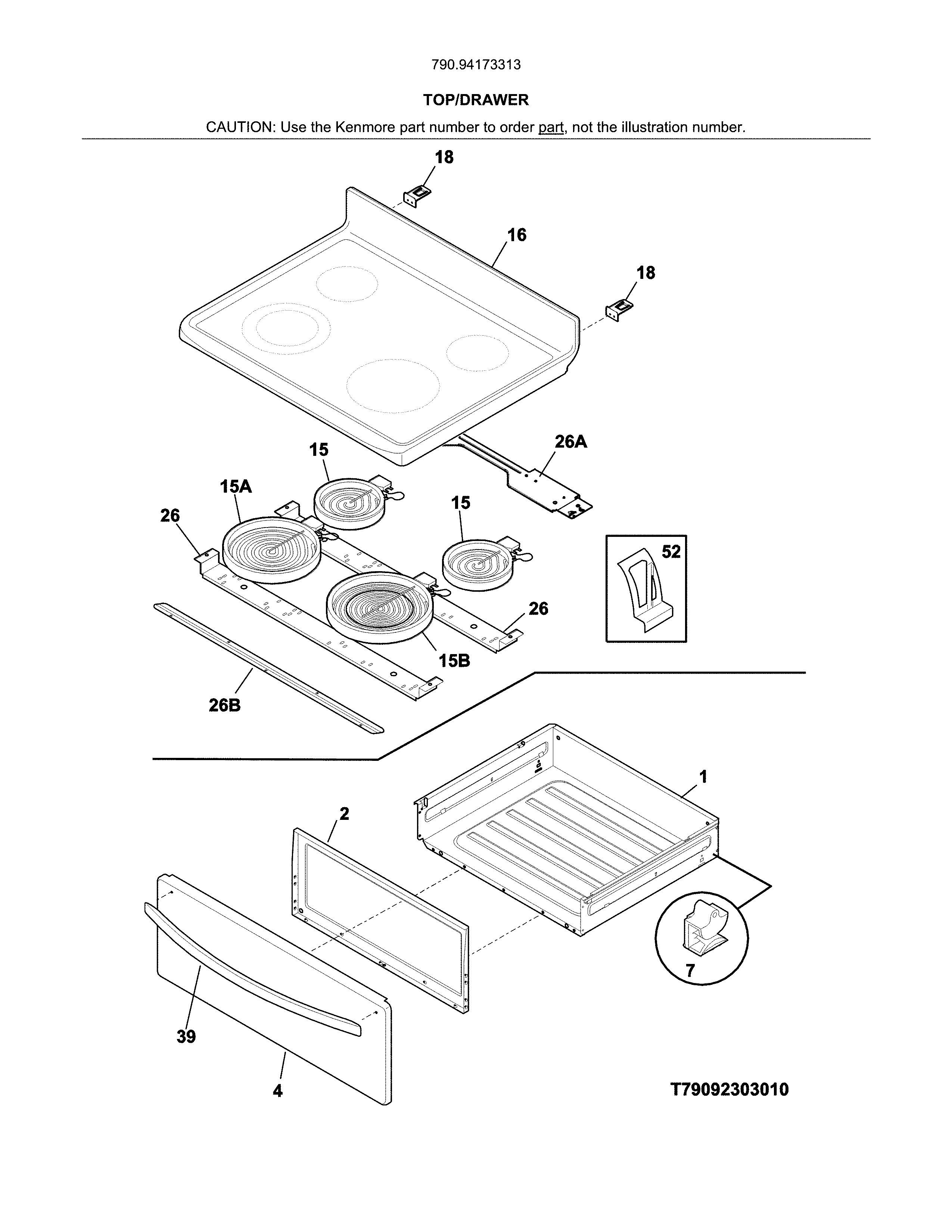 Kenmore 79094173313 top/drawer diagram